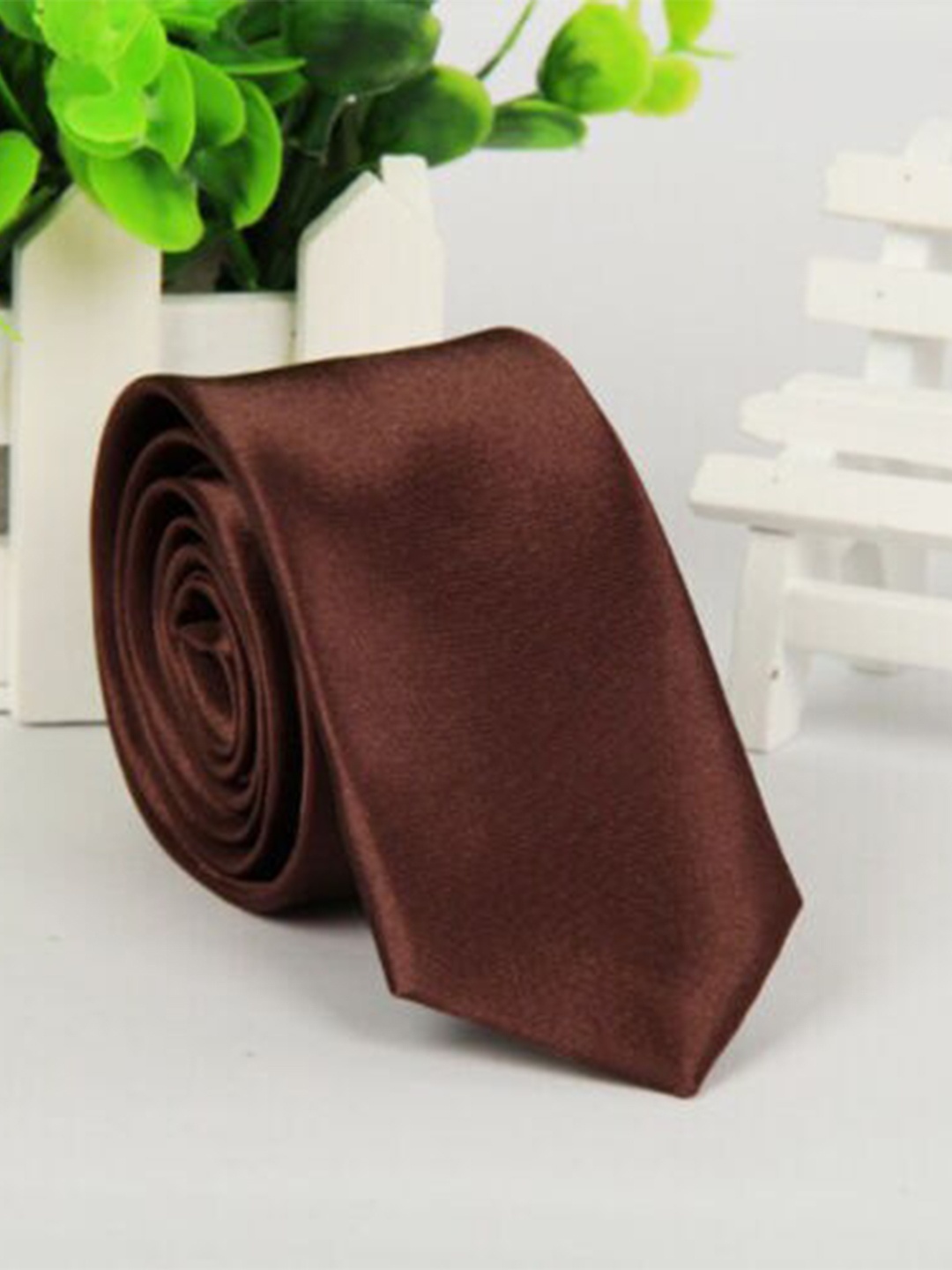

Kastner Men Satin Skinny Tie, Brown