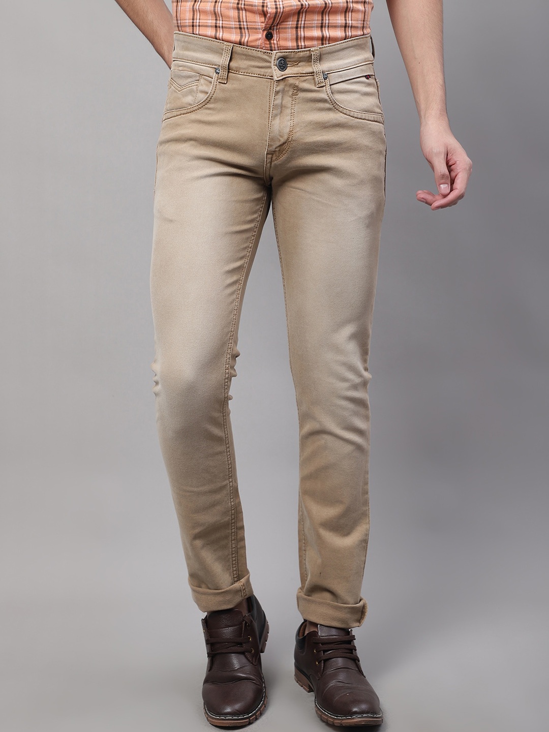 

Cantabil Men Mid Rise Stretchable Cotton Jeans, Khaki