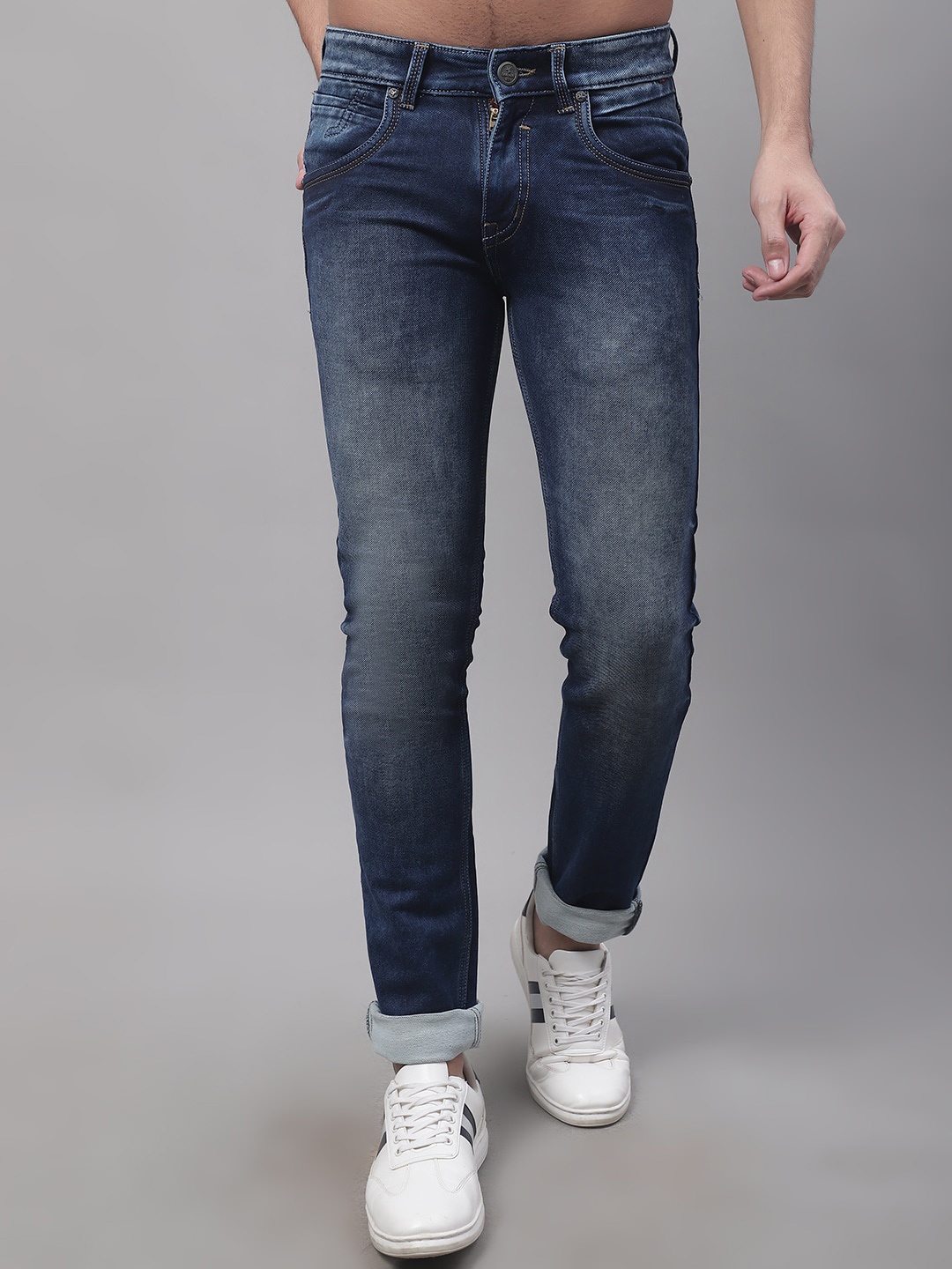 

Cantabil Men Heavy Fade Mid Rise Stretchable Cotton Jeans, Blue