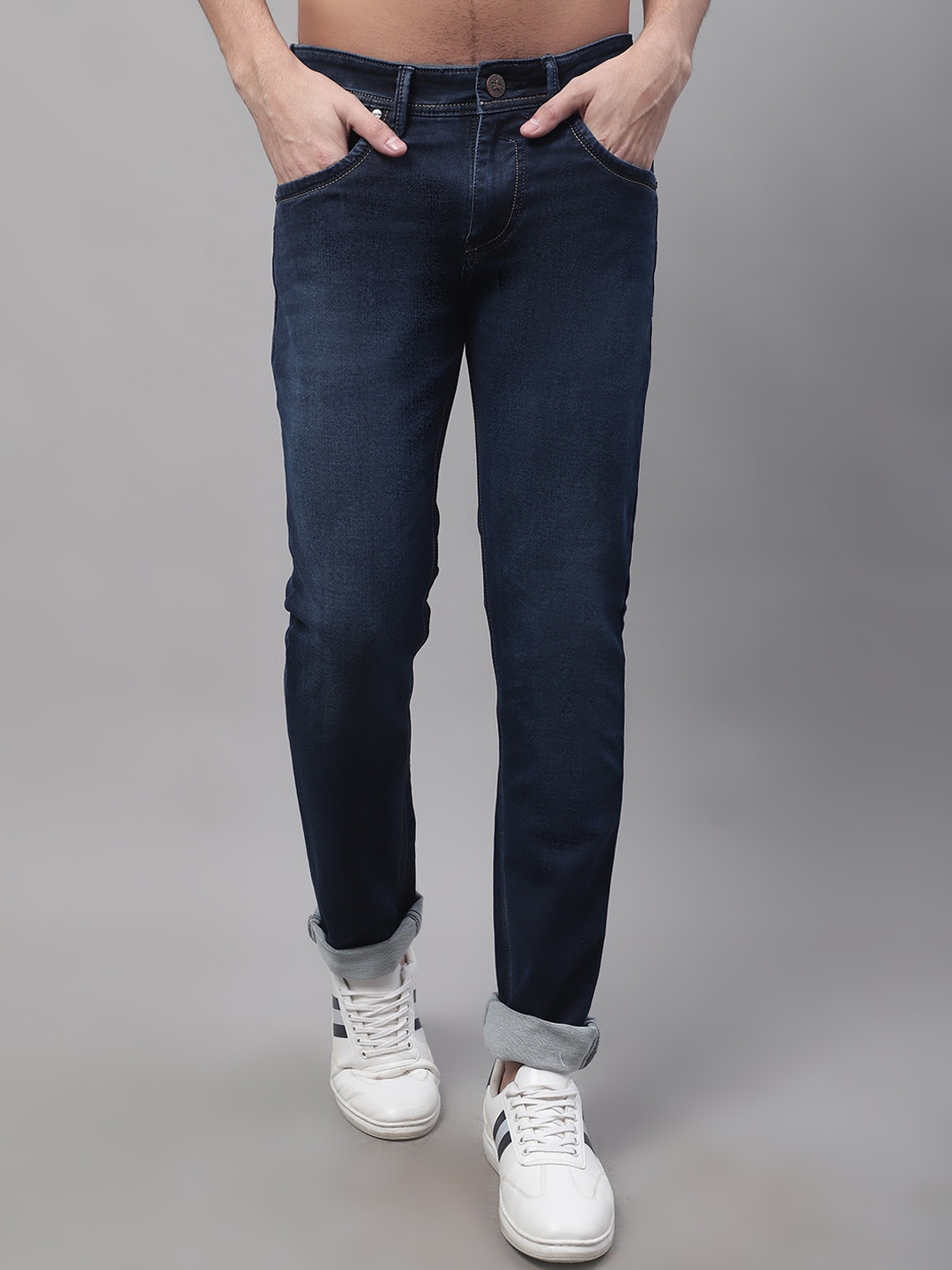 

Cantabil Men Light Fade Mid Rise Stretchable Cotton Jeans, Blue