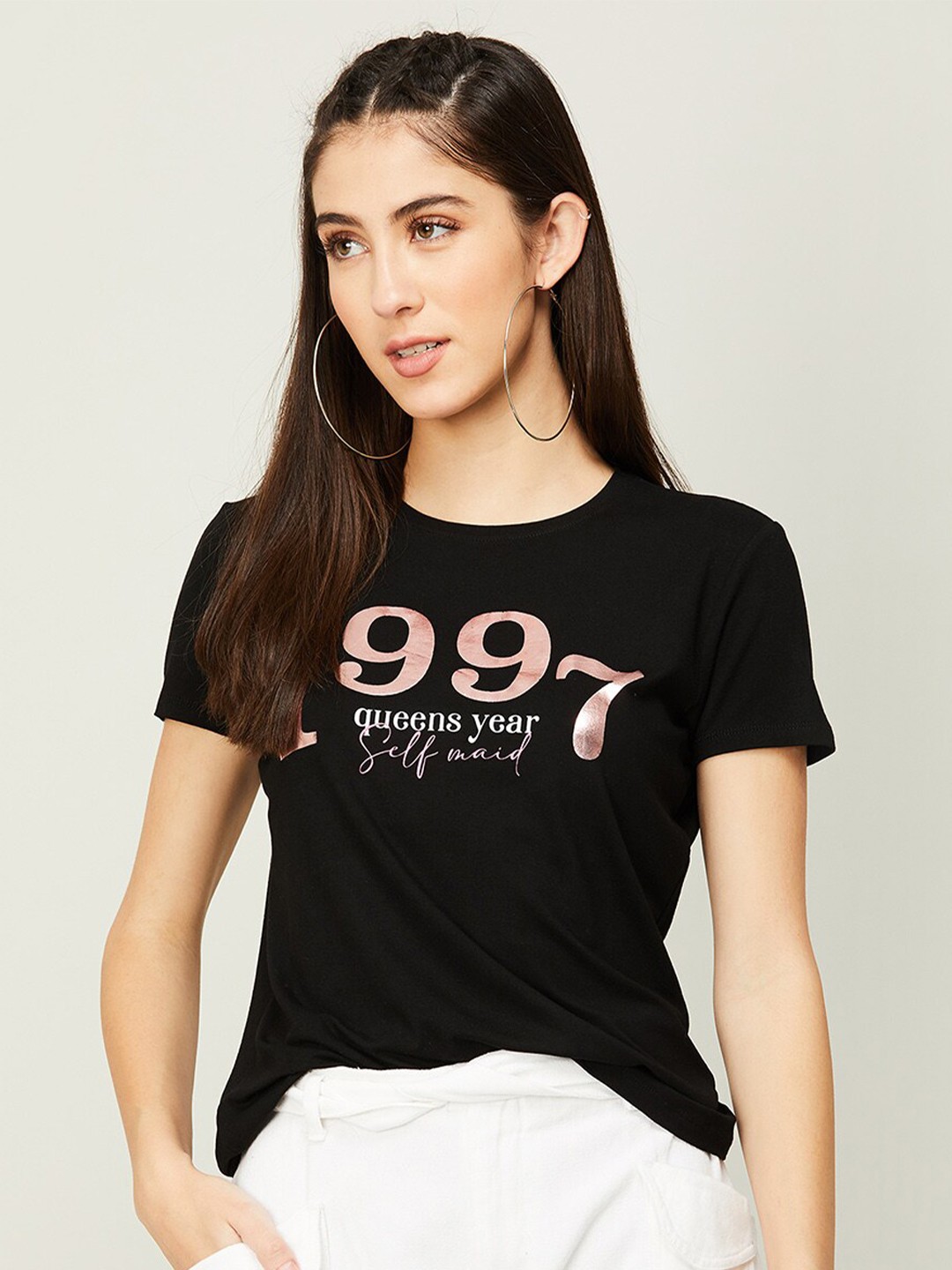 

Ginger by Lifestyle Women Typography Printed T-shirt, Black