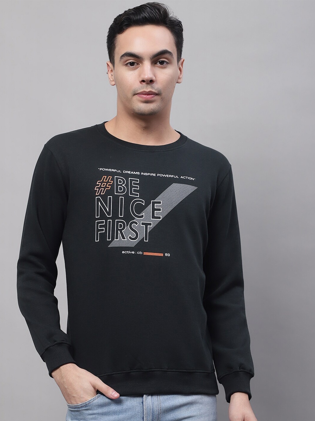 

Cantabil Men Printed Fleece Sweatshirt, Green
