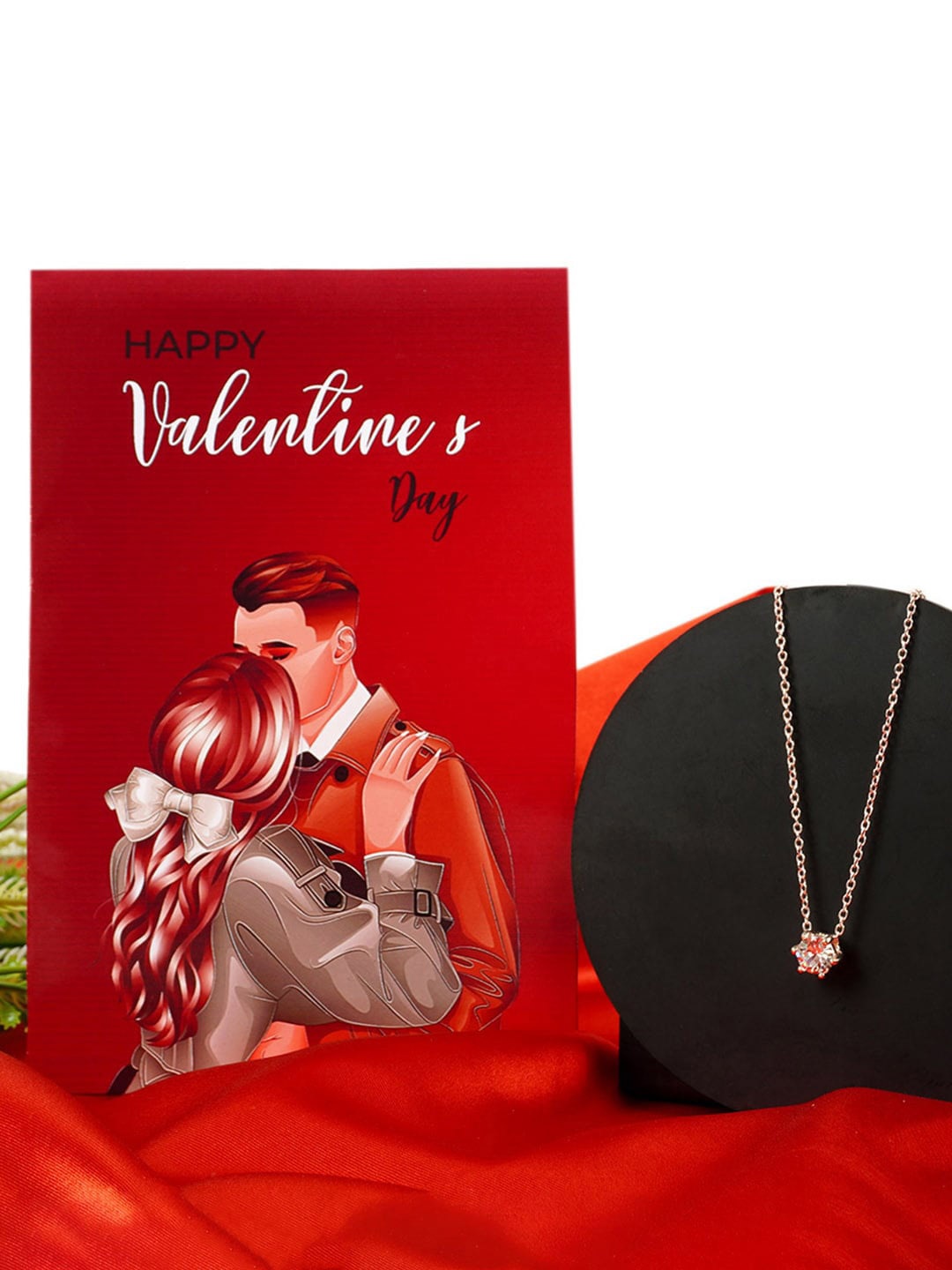 

Ferosh Gold-Plated Circular-Shaped Pendant With Chain With Valentine's Day Greeting Card