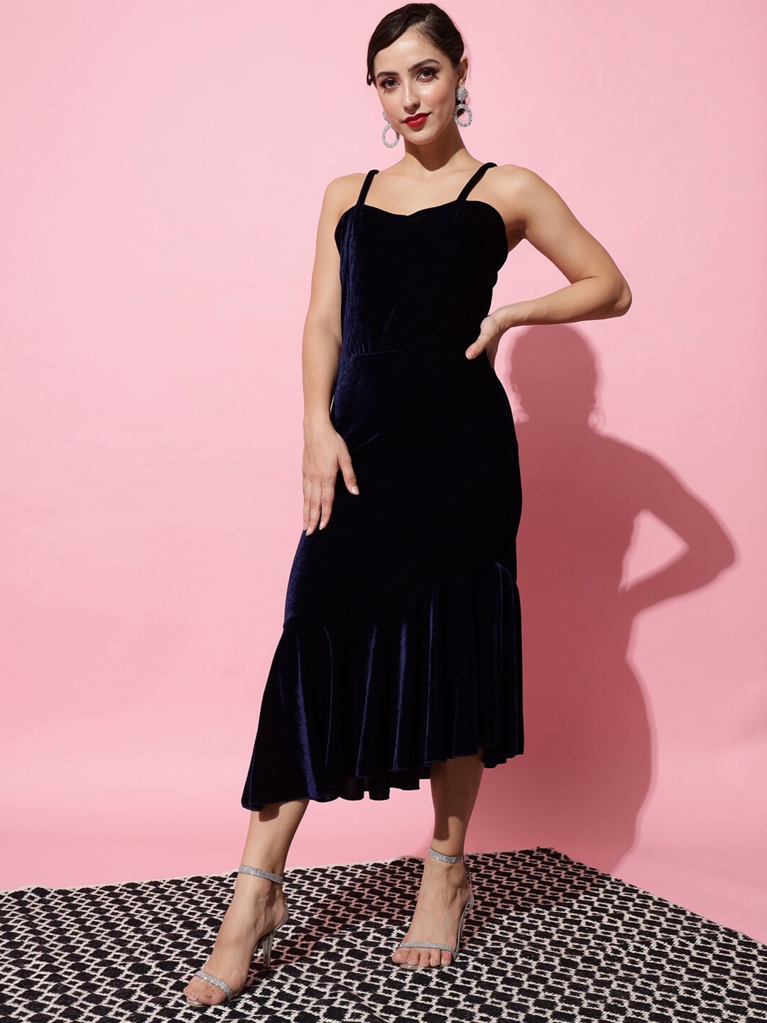 

VAARARO Velvet Sheath Midi Dress, Blue