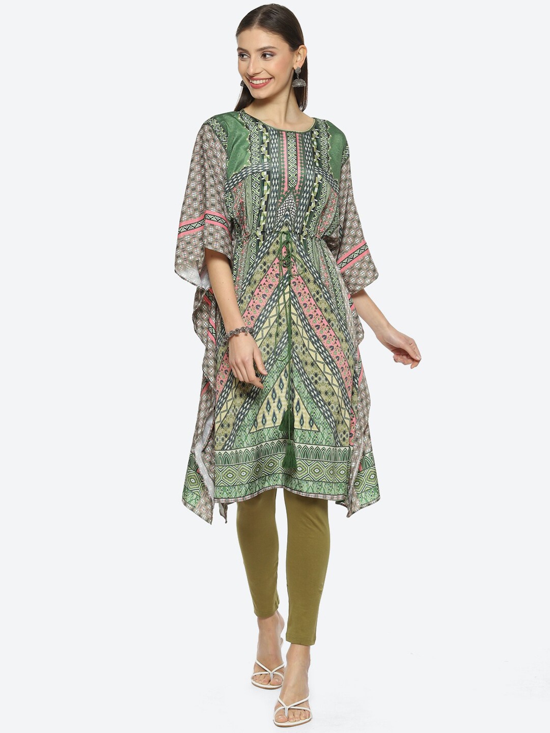 

Biba Ethnic Motifs Printed Kurta With Leggings, Green