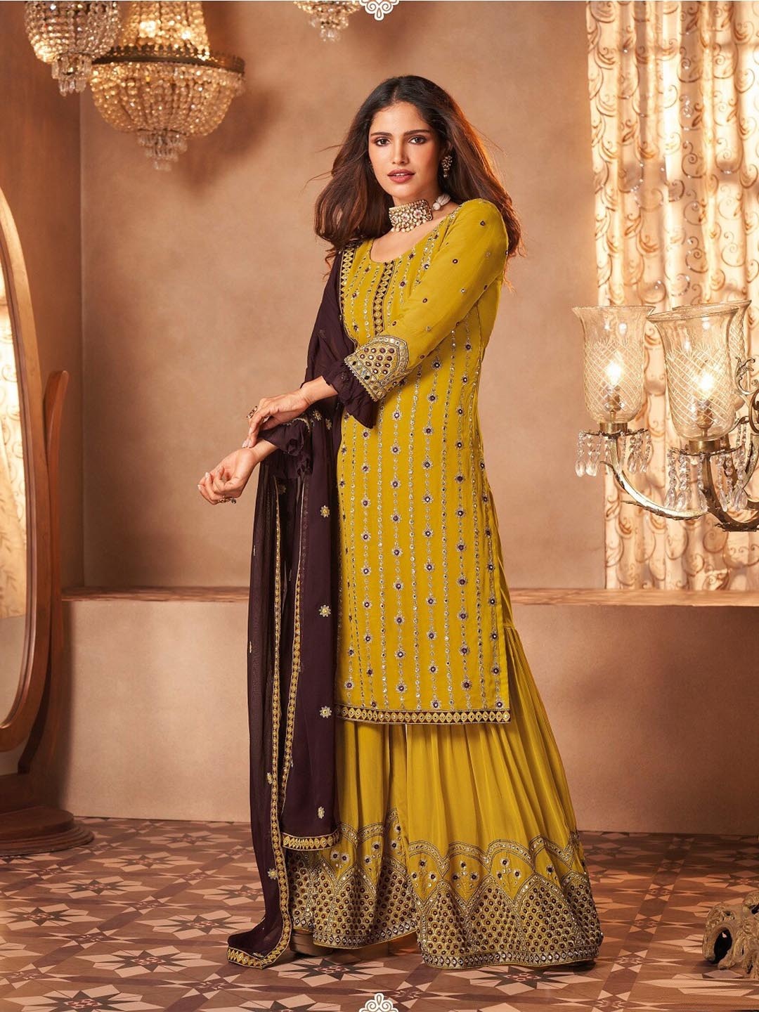 YOYO Fashion Embroidered Semi-Stitched Dress Material, Olive