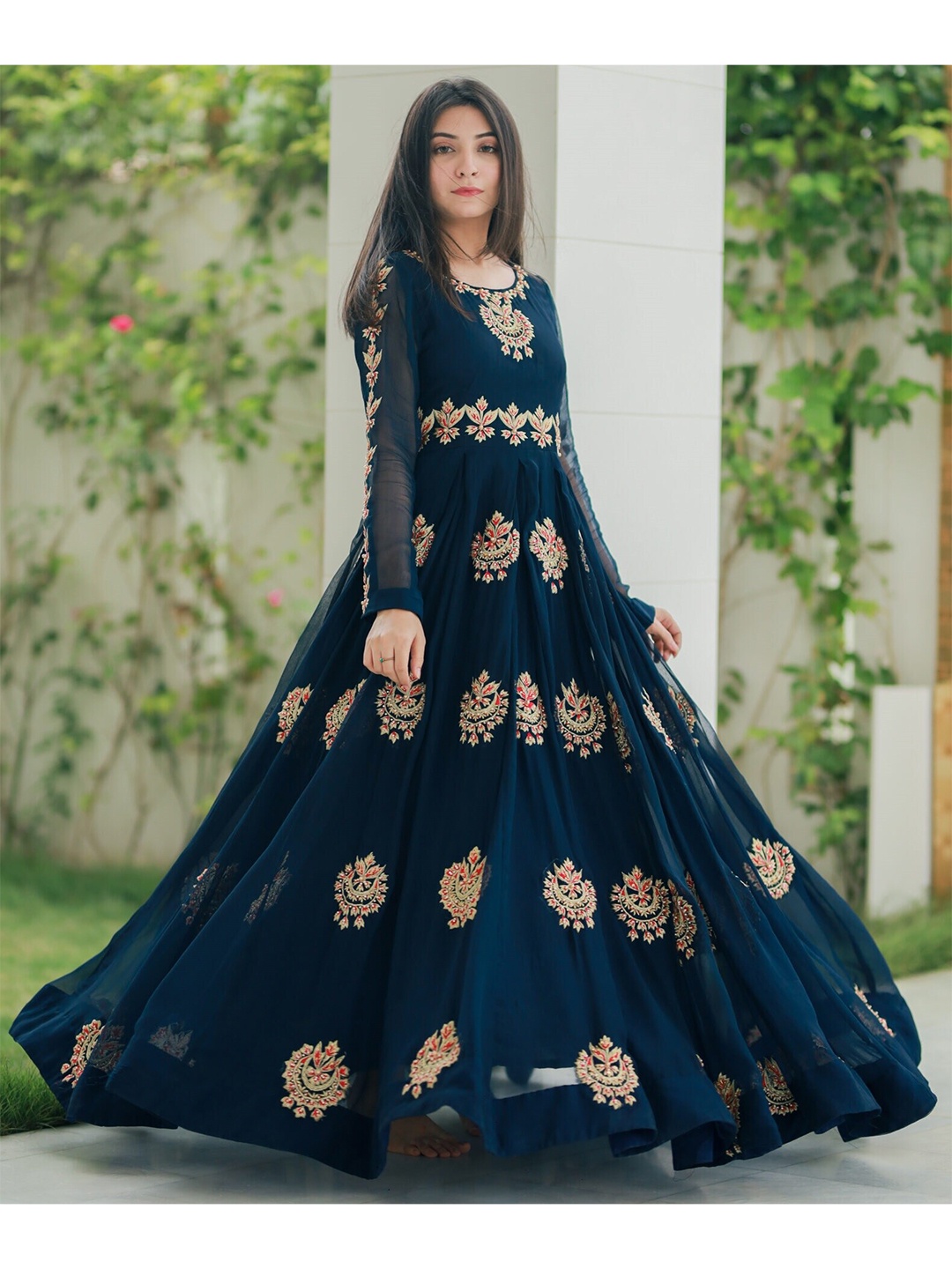 

YOYO Fashion Embroidered Maxi Ethnic Dress, Blue