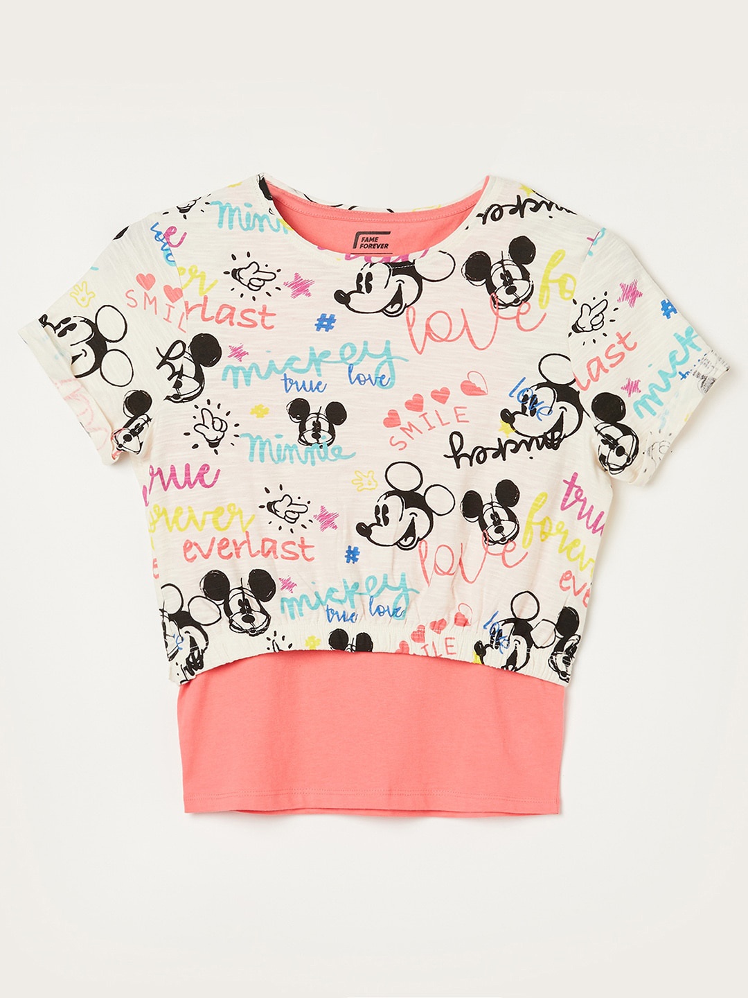 

Fame Forever by Lifestyle Girls Graphic Mickey Mouse Printed Pure Cotton T-shirt, Off white
