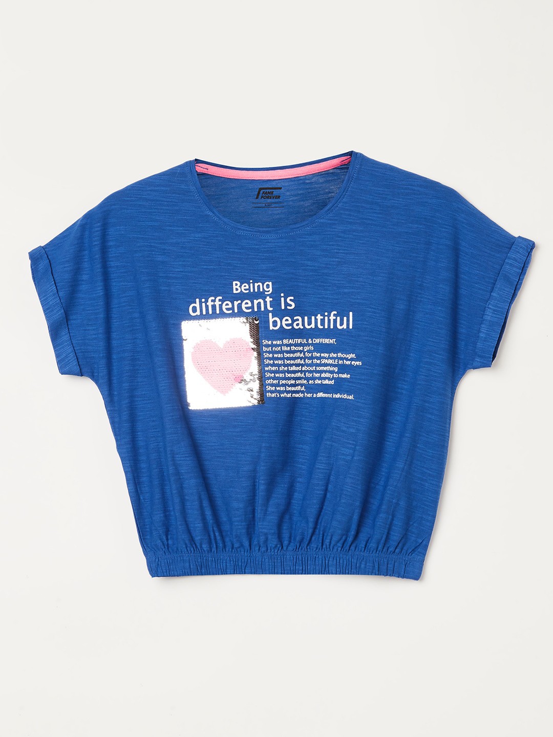 

Fame Forever by Lifestyle Girls Typography Printed Extended Sleeves Pure Cotton T-shirt, Blue