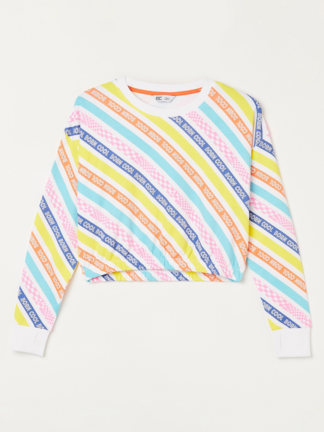 

Fame Forever by Lifestyle Girls Striped Round Neck Drop-Shoulder Pure Cotton T-shirt, White