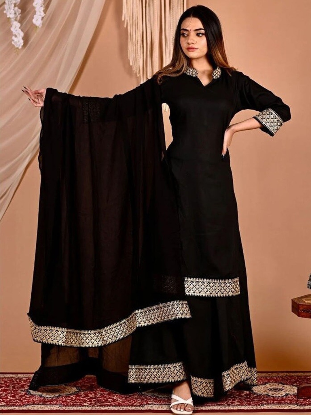 

YOYO Fashion Cotton Semi-Stitched Dress Material, Black
