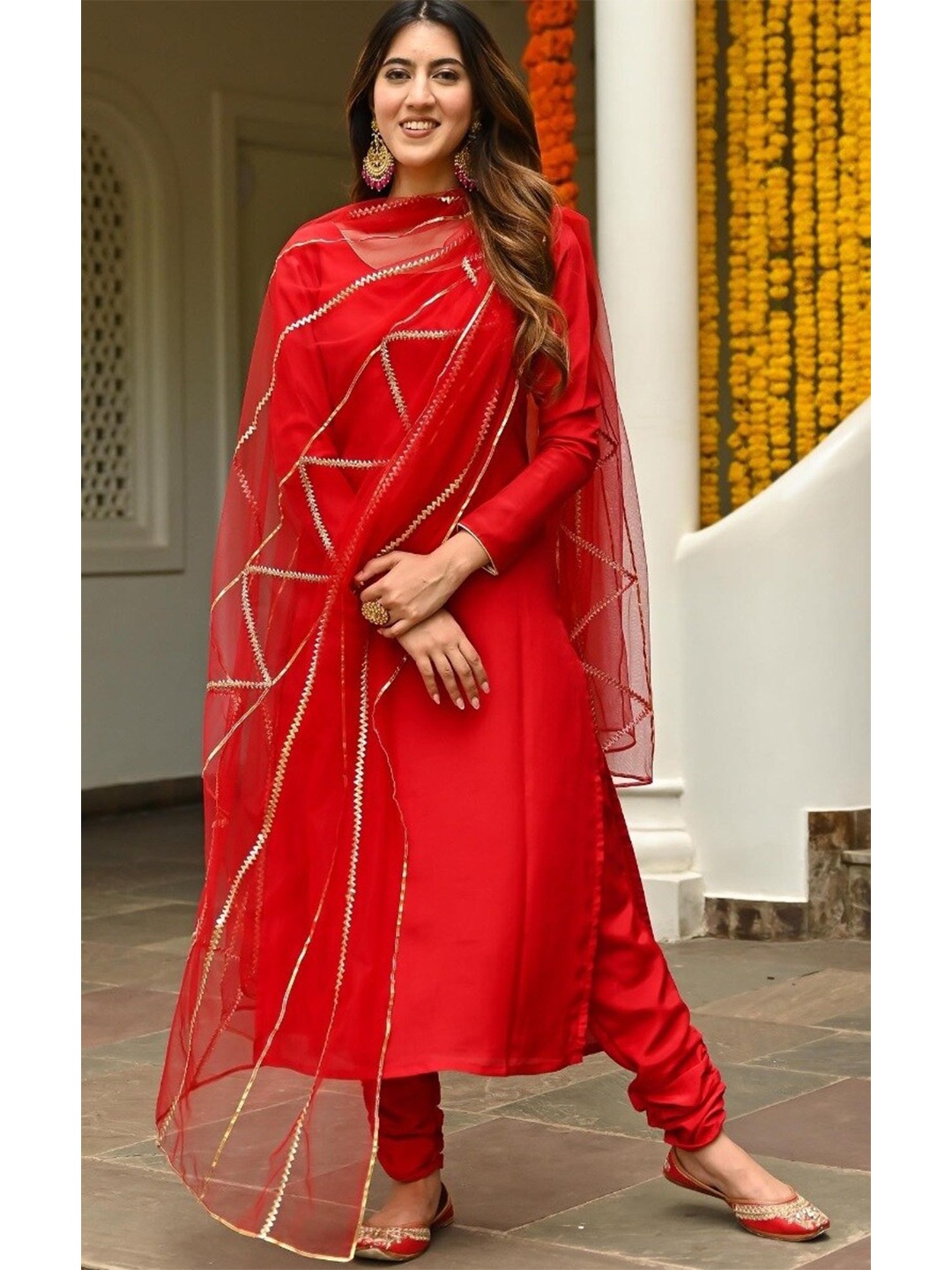 

YOYO Fashion Semi-Stitched Dress Material, Red