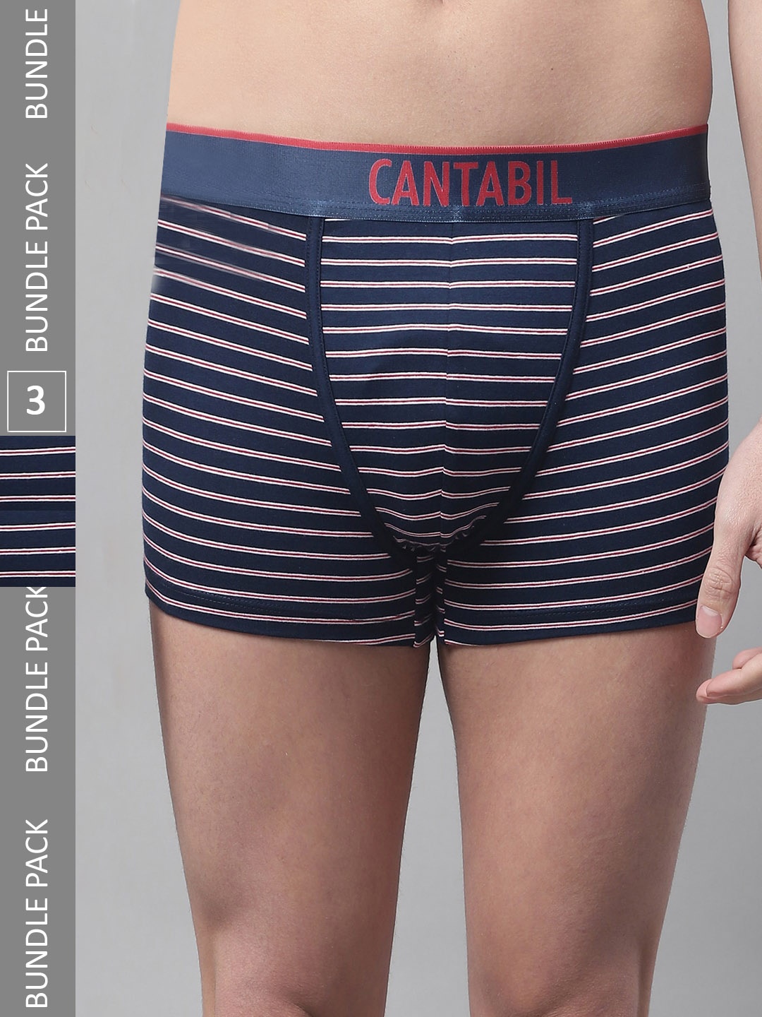 

Cantabil Men Pack Of 3 Striped Low-Rise Basic Briefs, Blue