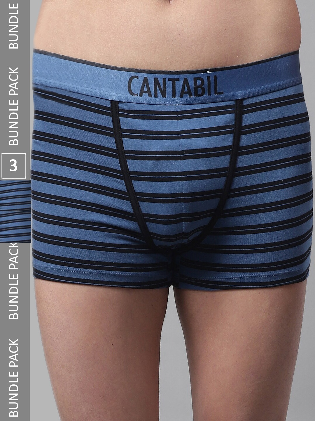 

Cantabil Men Pack Of 3 Striped Low-Rise Basic Briefs, Blue