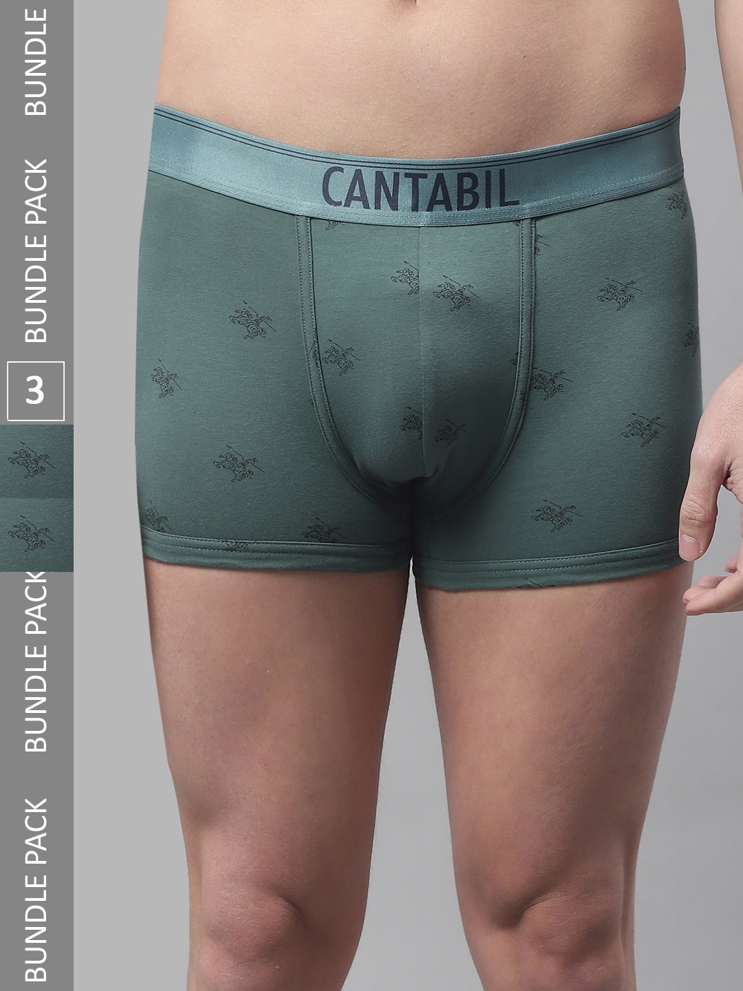 

Cantabil Men Pack Of 3 Printed Cotton Boxer Style Briefs, Sea green