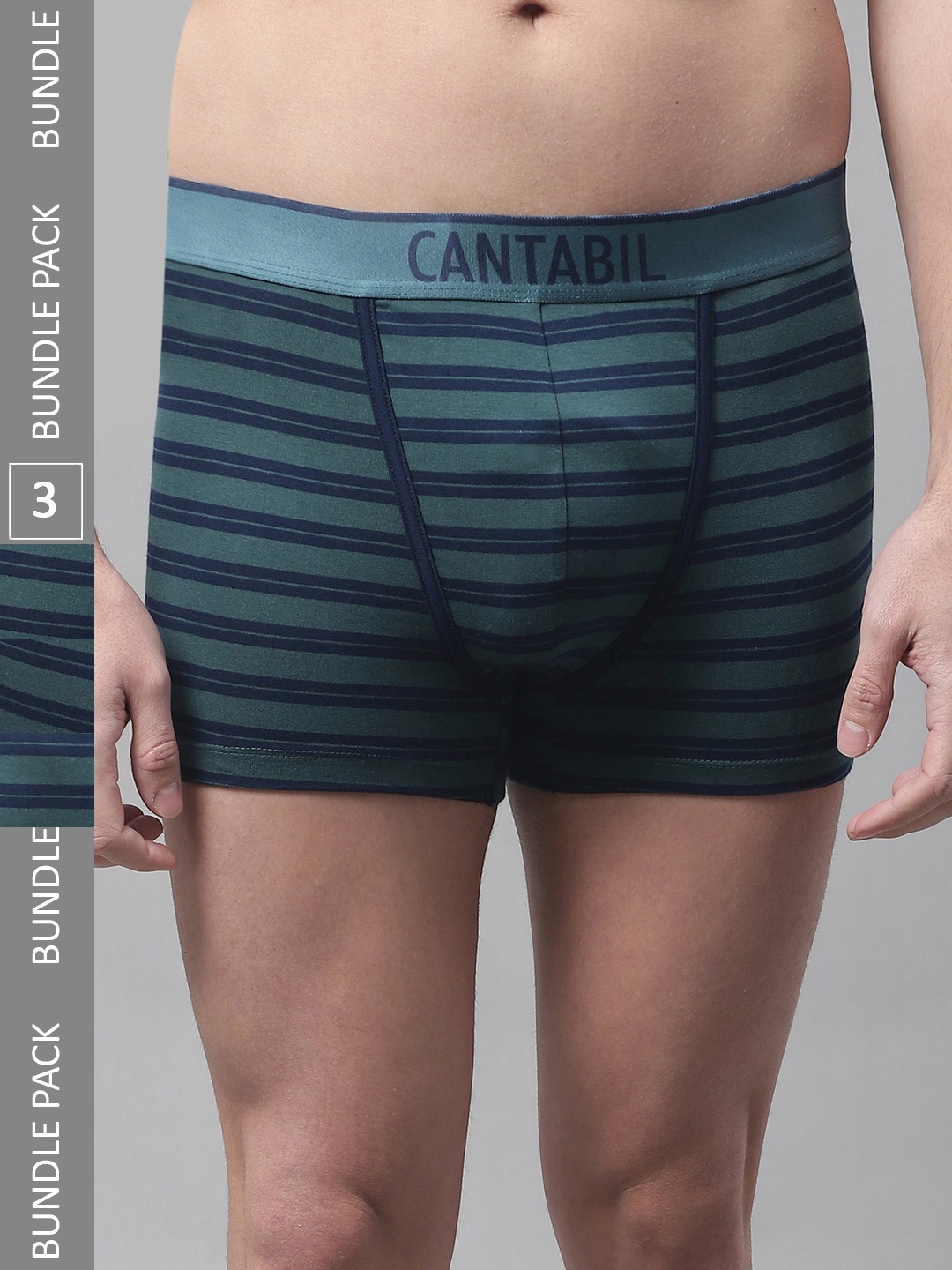 

Cantabil Men Pack Of 3 Striped Boxer Briefs, Teal