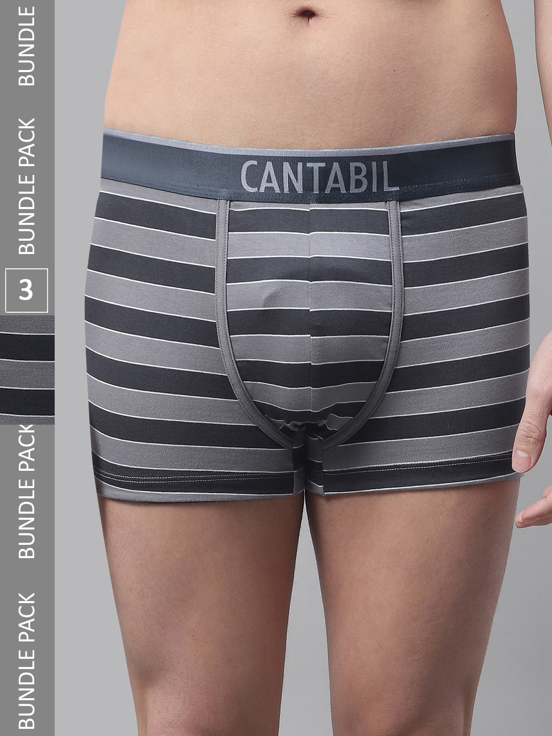 

Cantabil Men Pack of 3 Striped Low-Rise Cotton Boxer Briefs, Grey