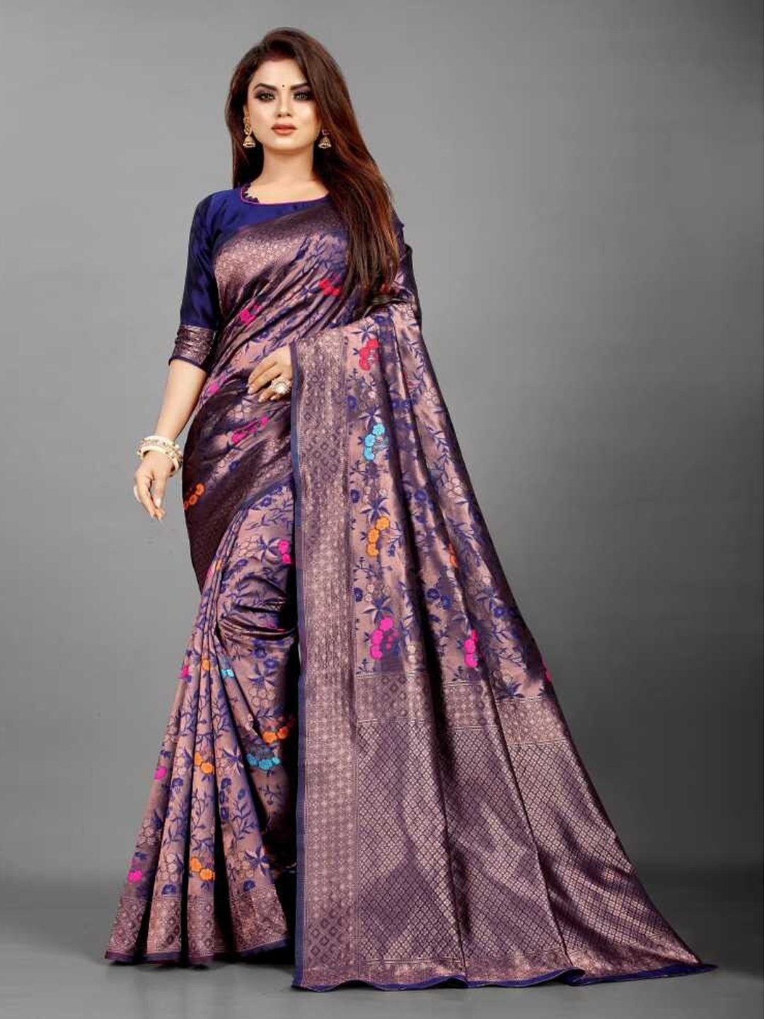 

YOYO Fashion Floral Woven Design Saree, Blue