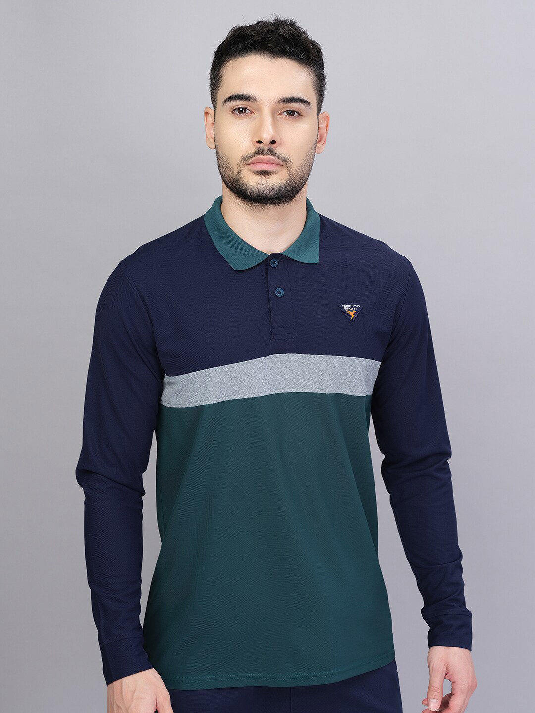 

Technosport Men Polo-Collar Full Sleeve Antimicrobial T-shirt, Teal