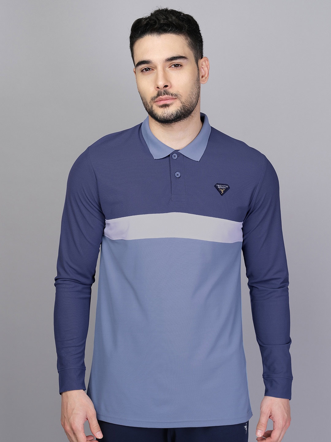 

Technosport Men Colourblocked Antimicrobial Polo Collar T-shirt, Navy blue
