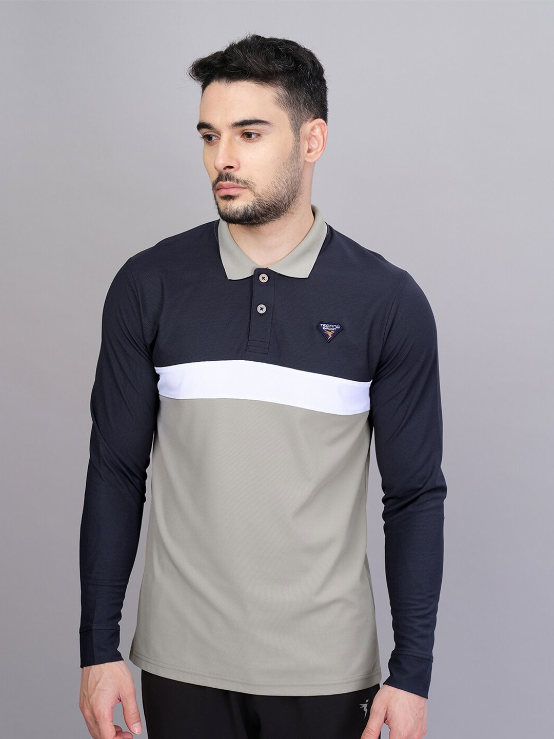 

Technosport Men Colourblocked Antimicrobial Polo Collar T-shirt, Taupe