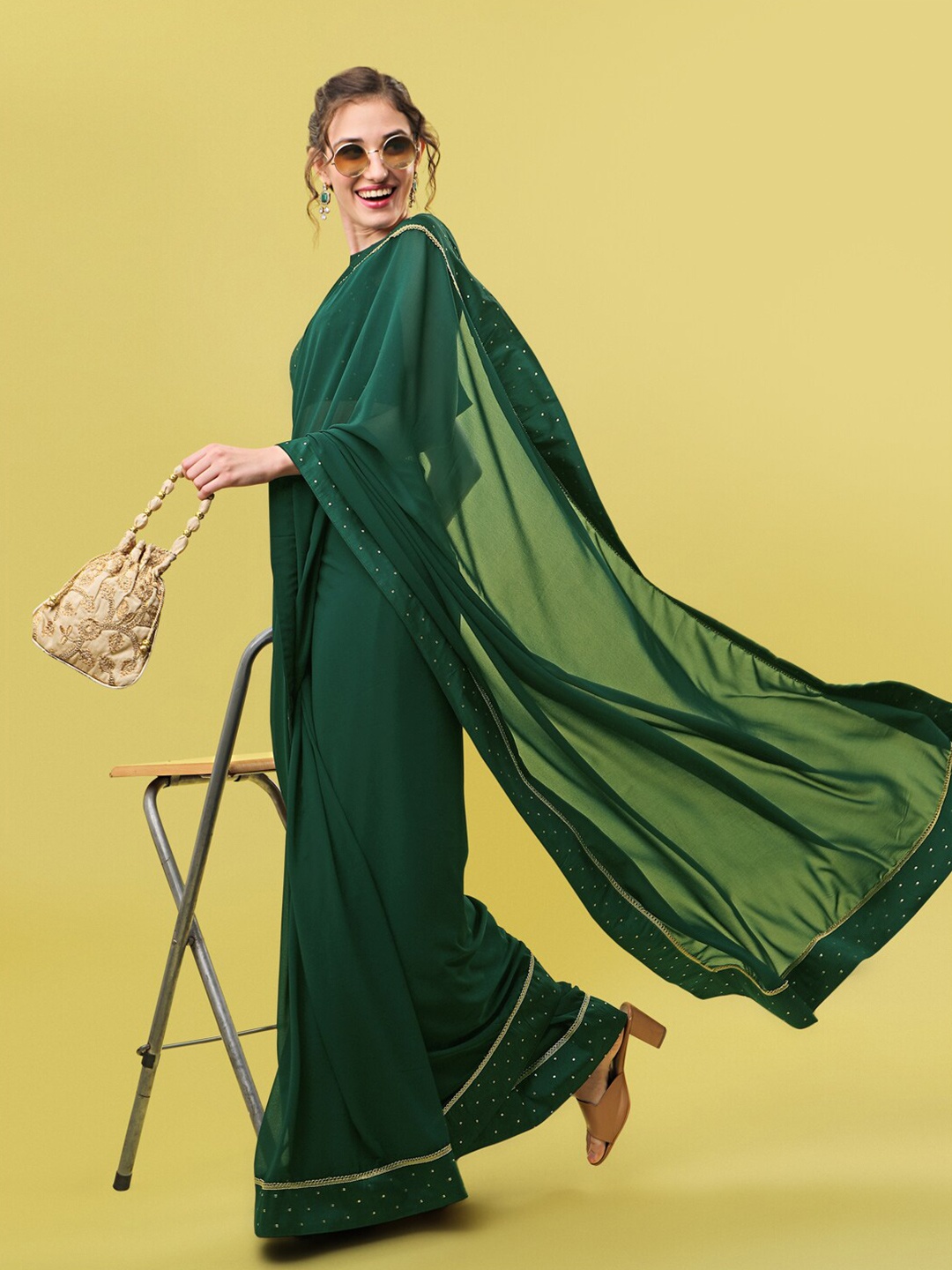 

Sangria Gotta Patti Poly Georgette Saree, Green