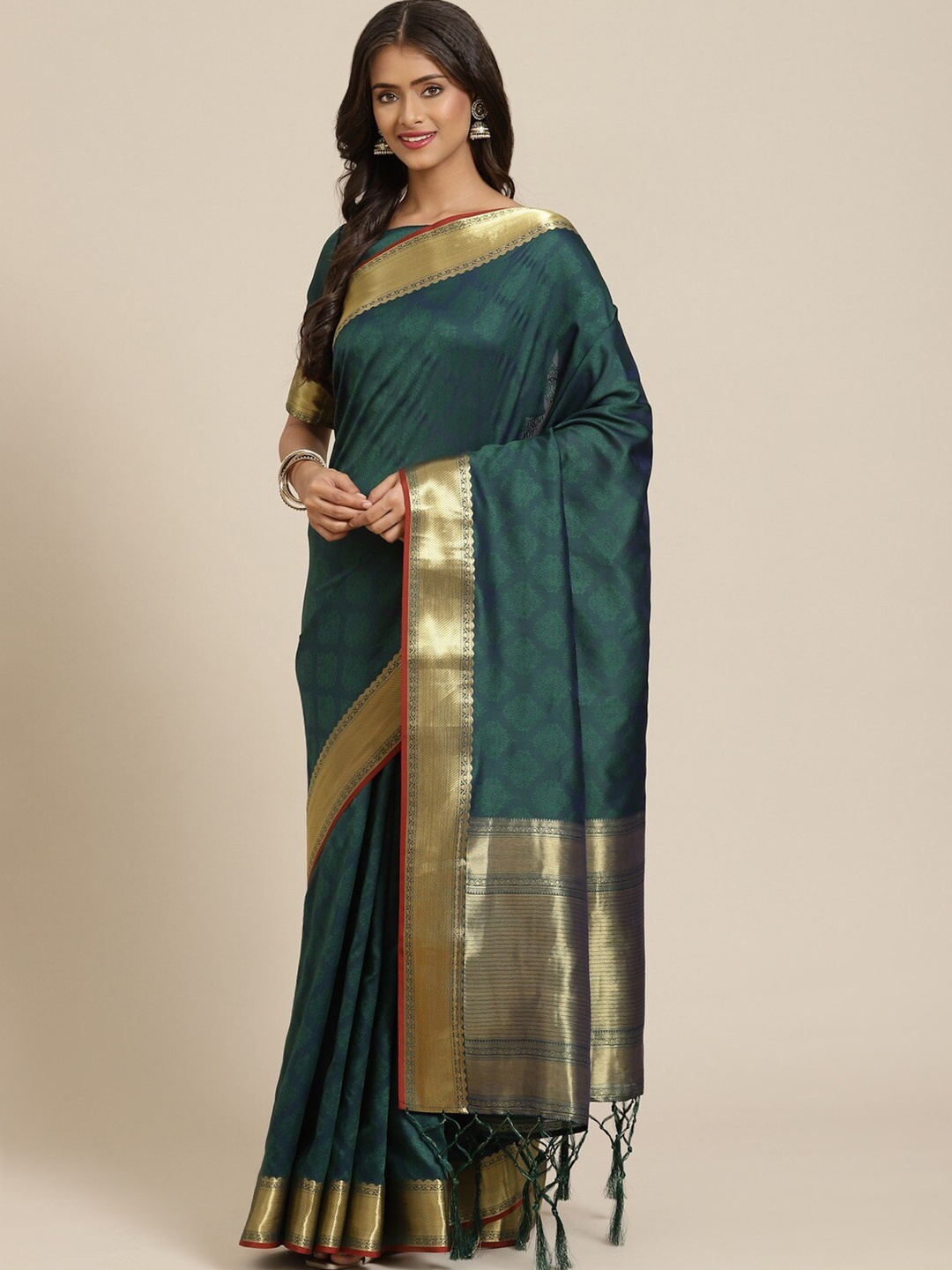 

Sangria Ethnic Motif Woven Design Banarasi Saree, Green