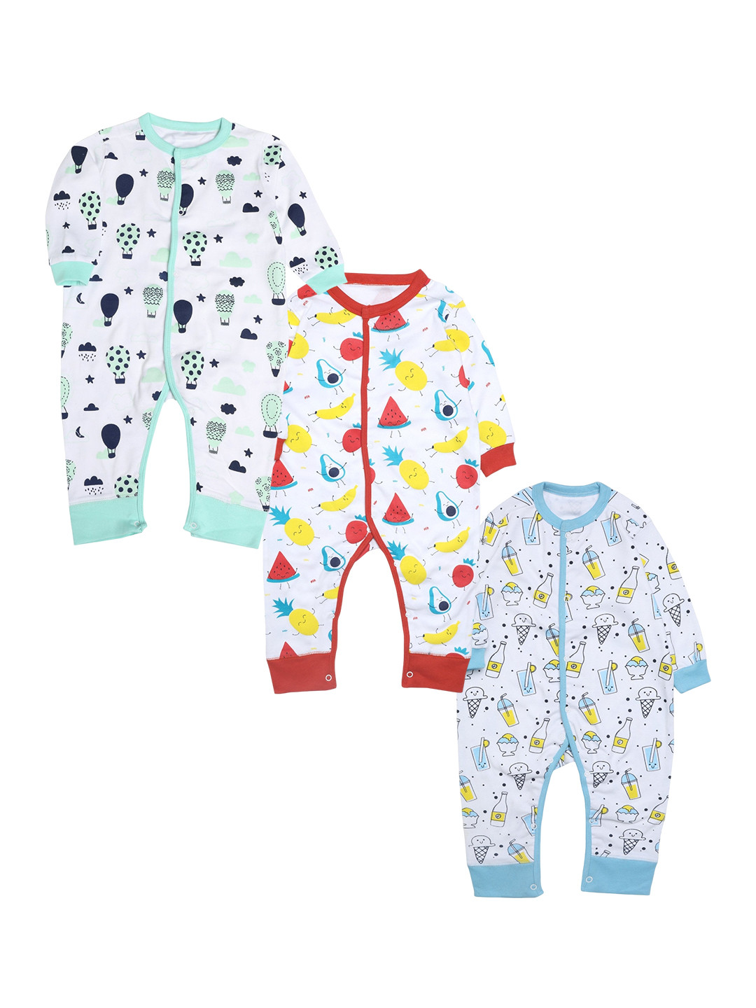 

The Mom Store Infant Pack Of 3 Printed Cotton Rompers, White
