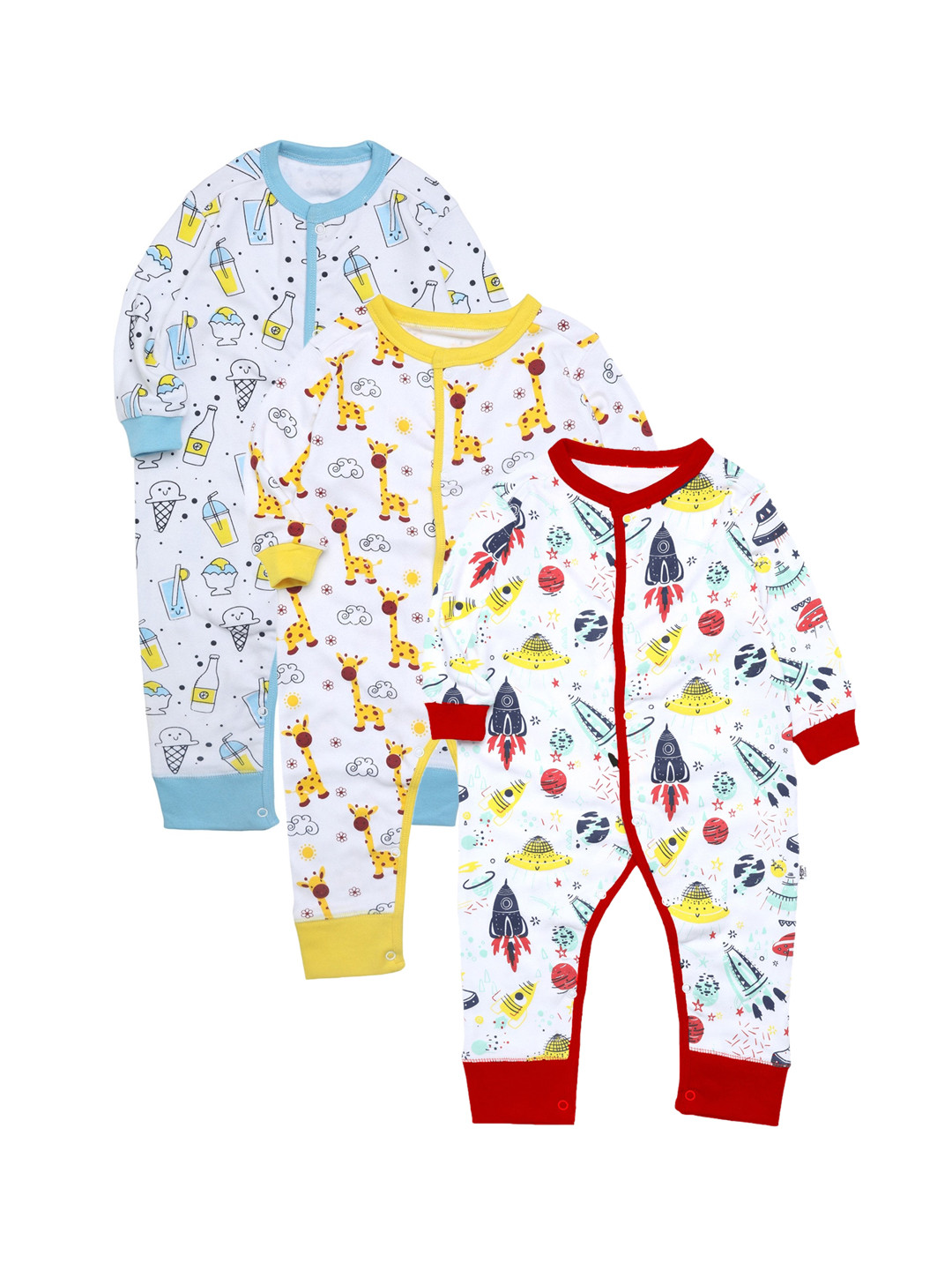 

The Mom Store Infants Pack Of 3 Printed Cotton Rompers, Blue