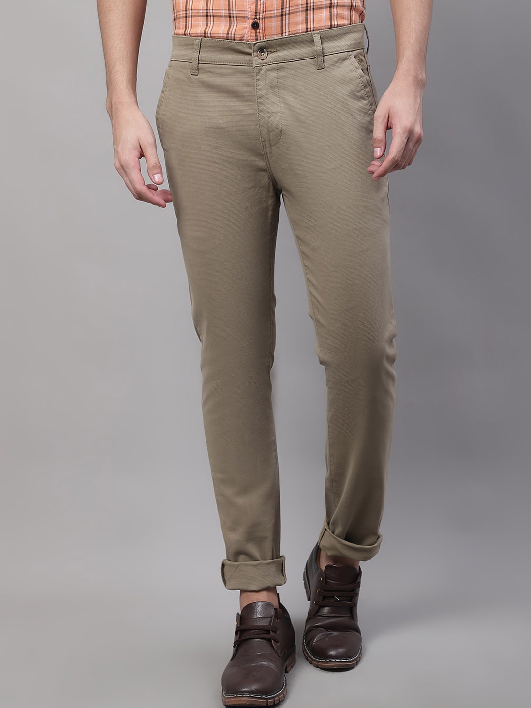 

Cantabil Men Cotton Regular Fit Trousers, Khaki