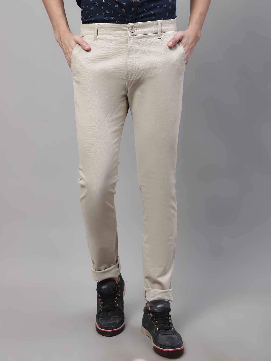 

Cantabil Men Cotton Regular Trousers, Cream