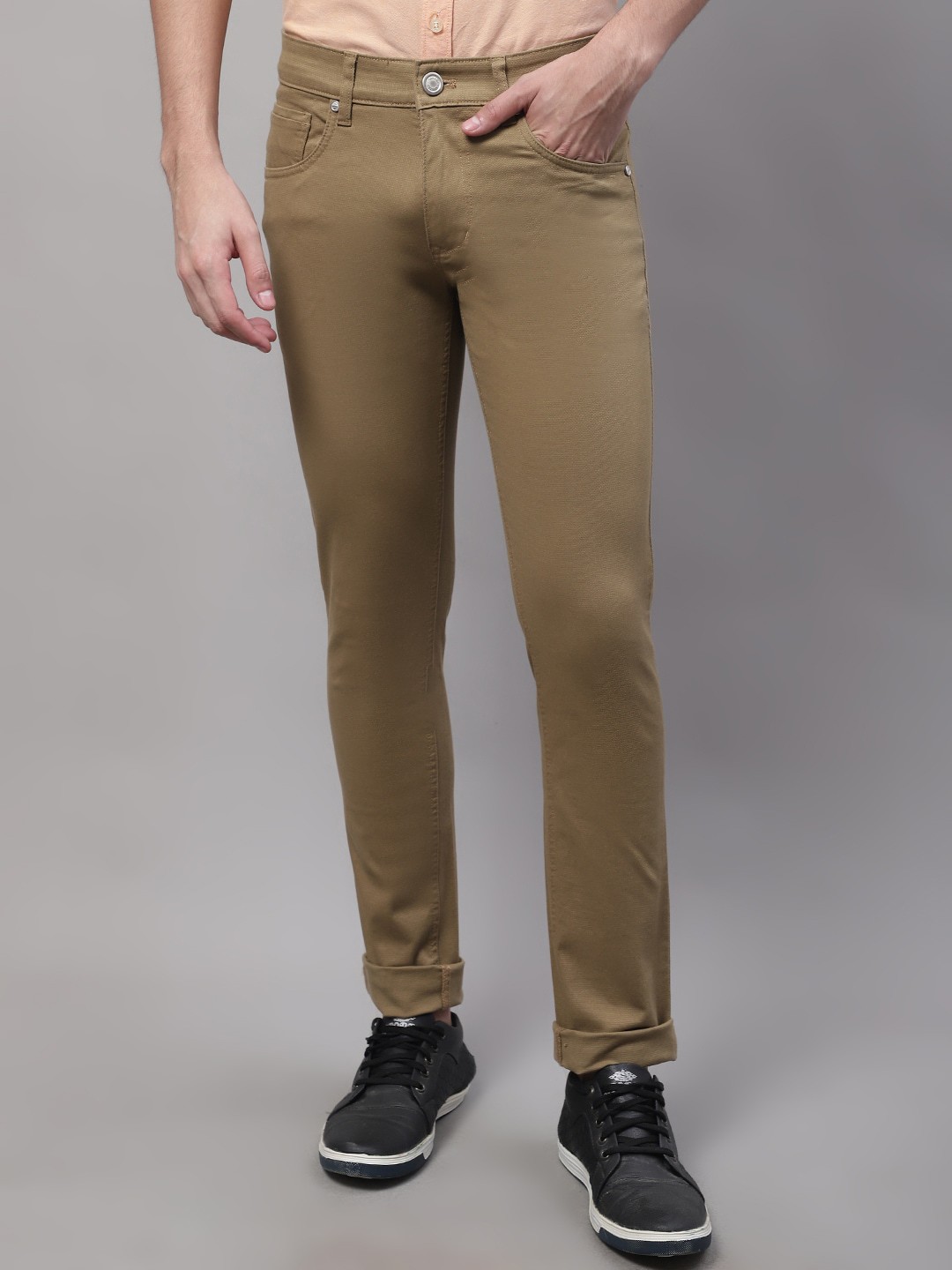 

Cantabil Men Cotton Regular Fit Trousers, Khaki