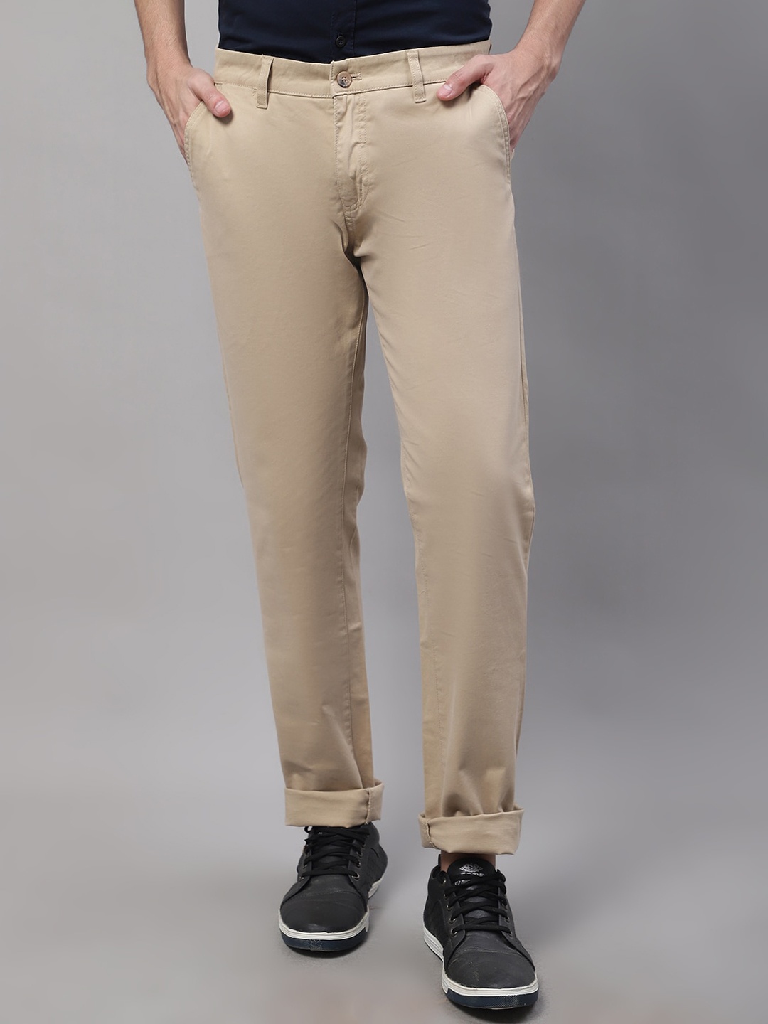 

Cantabil Men Cotton Regular Fit Trousers, Khaki