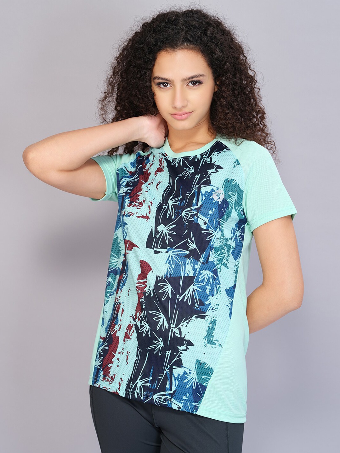 

Technosport Women Printed Antimicrobial Active T-shirt, Green