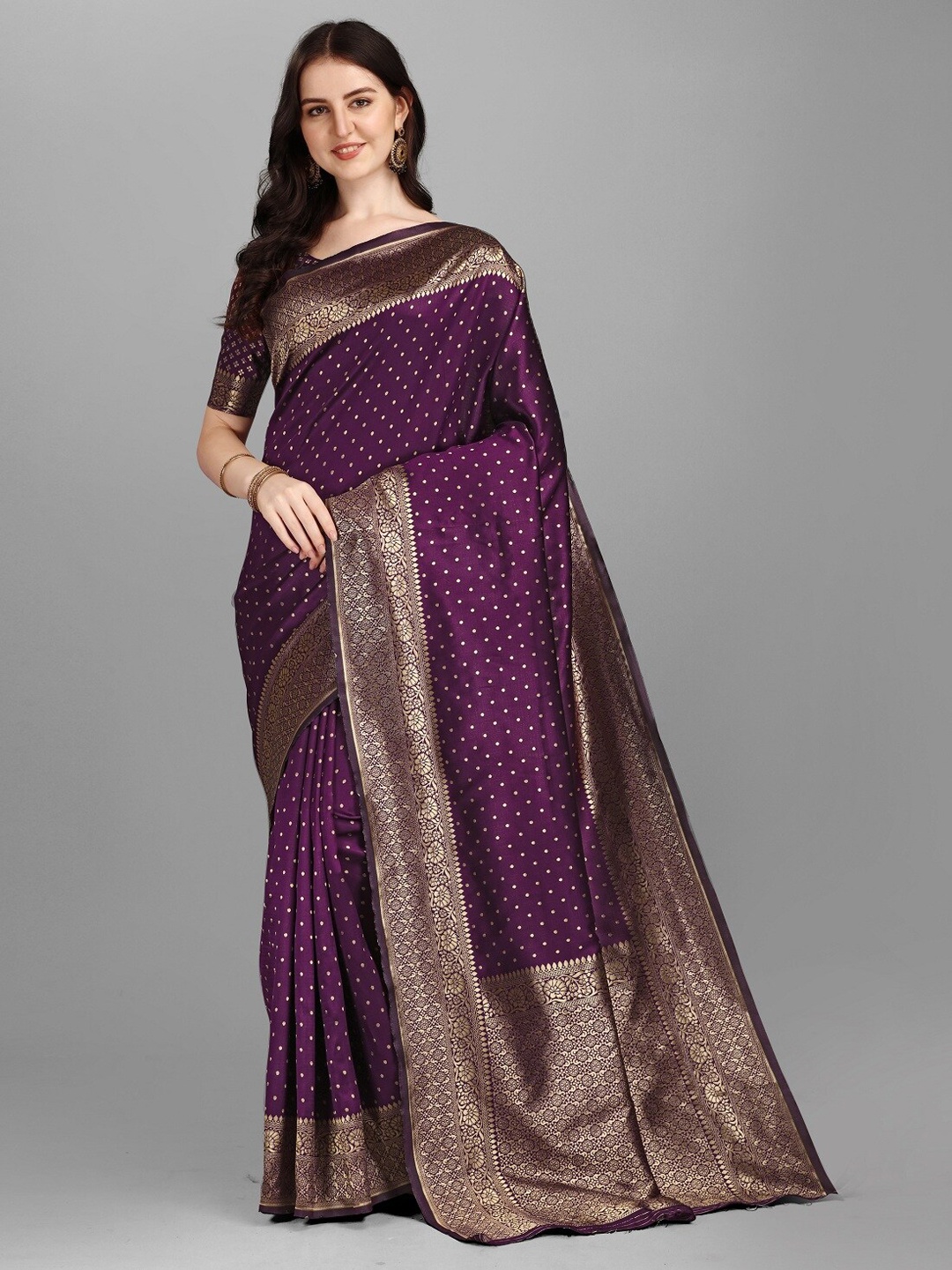 

Fashion Basket Polka Dots Woven Design Saree, Purple