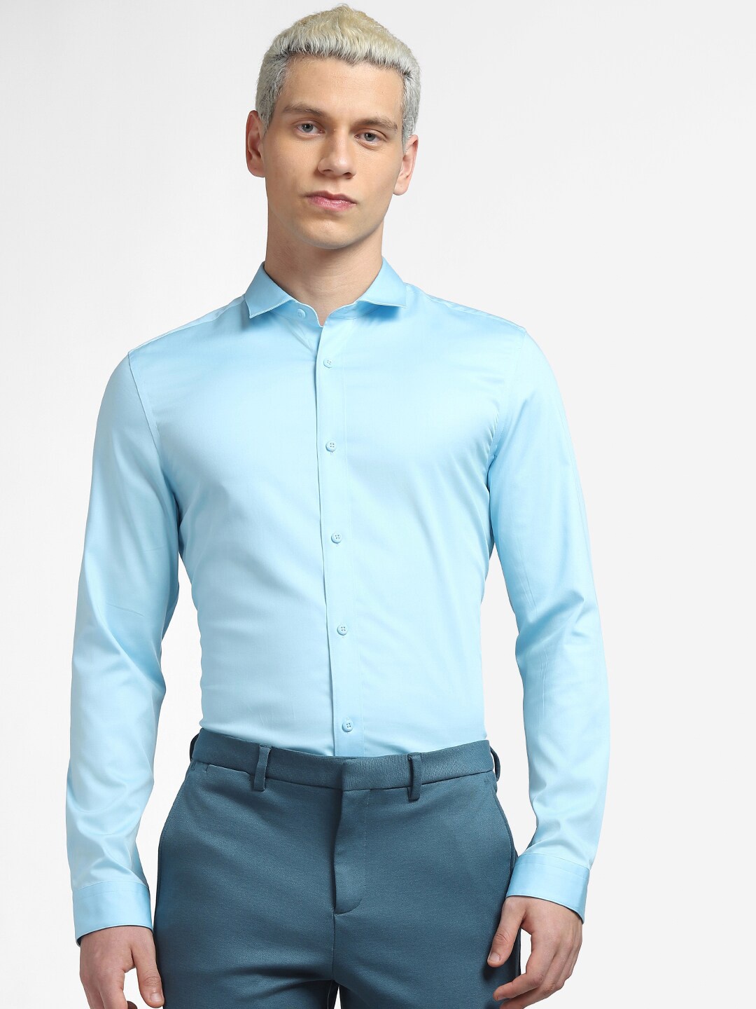 

Jack & Jones Men Slim Fit Formal Cotton Shirt, Turquoise blue