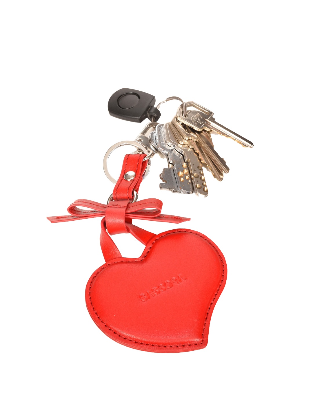 

Sassora Heart-Shaped Genuine Leather Key Chain, Red