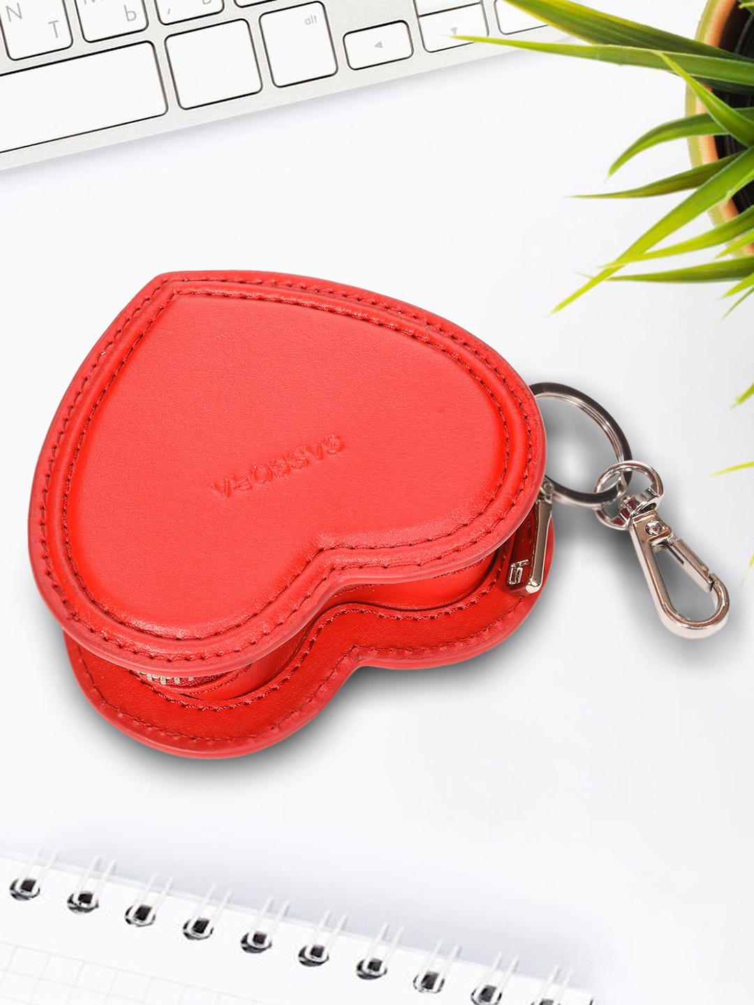 

Sassora Women Heart shaped Genuine Leather Keycase, Red