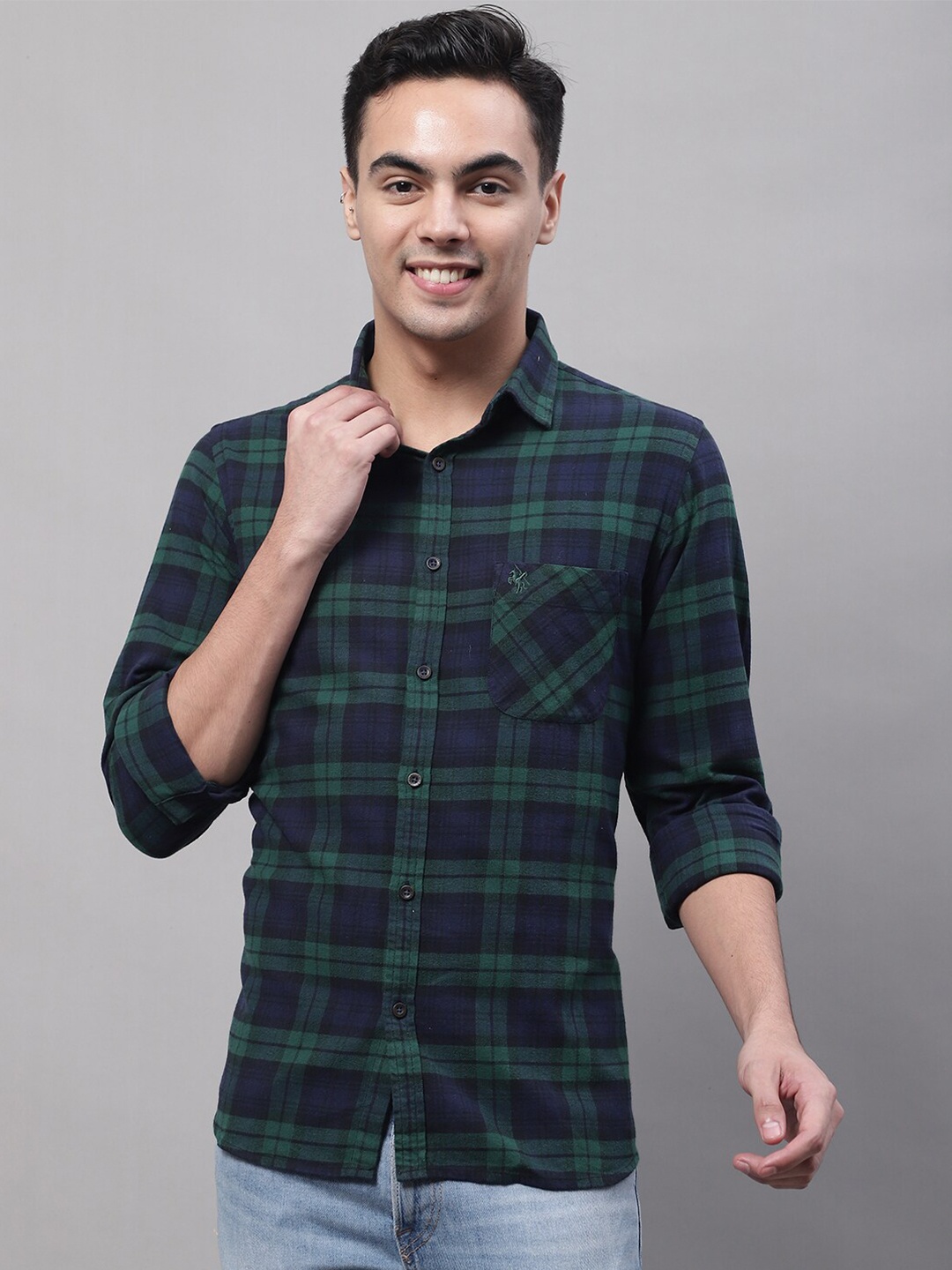 

Cantabil Men Tartan Checked Casual Cotton Shirt, Green