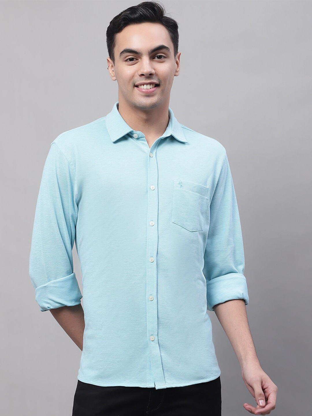 

Cantabil Men Casual Cotton Shirt, Turquoise blue