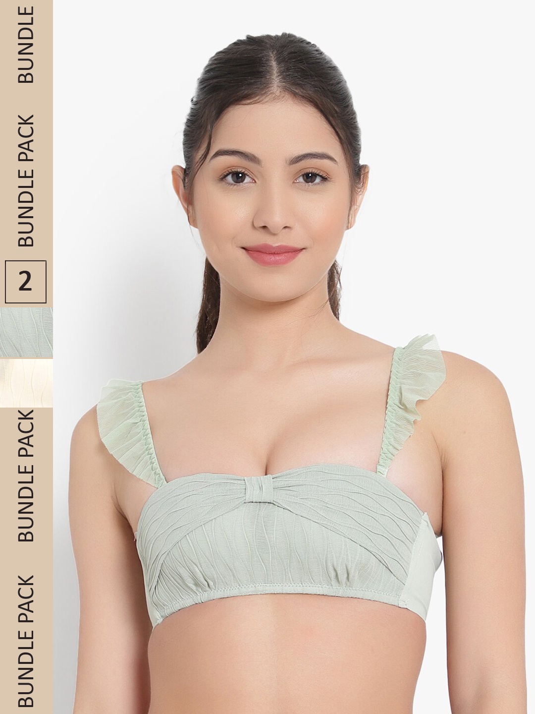 

PARKHA Pack Of 2 Self Design Heavily Padded Bralette Bra, Green