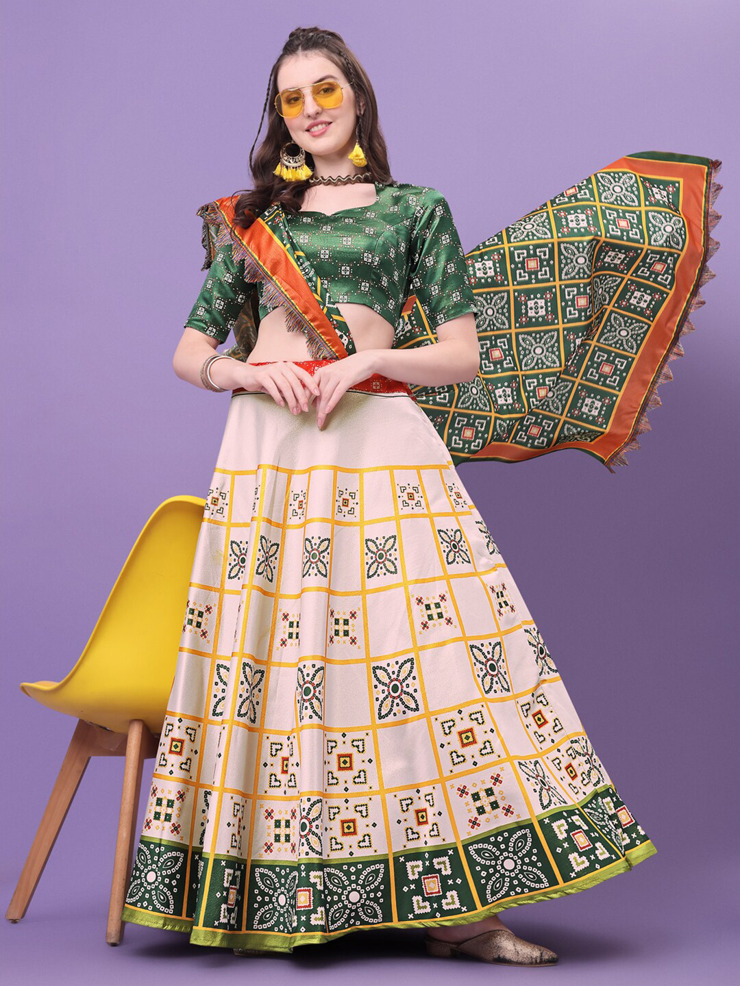 

YOYO Fashion Semi-Stitched Lehenga & Unstitched Blouse With Dupatta, White