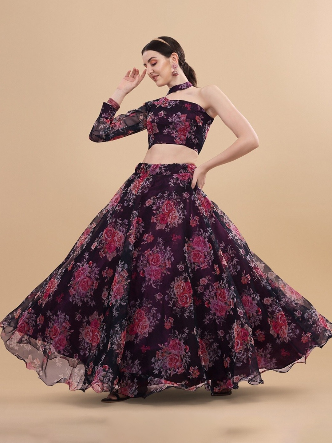 

YOYO Fashion Printed Semi-Stitched Lehenga Set, Pink
