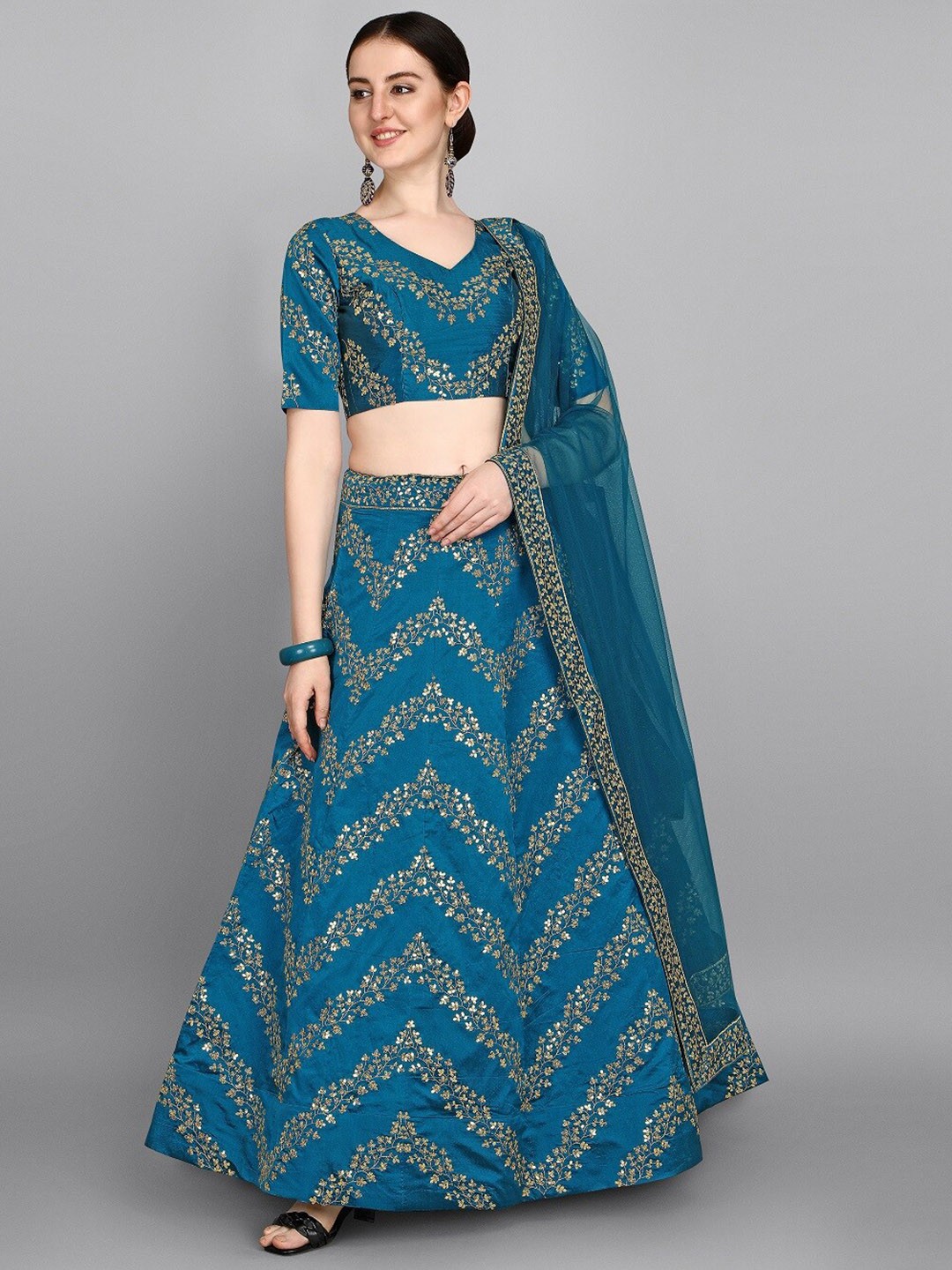 

YOYO Fashion Embellished Semi-Stitched Lehenga & Unstitched Blouse With Dupatta, Blue