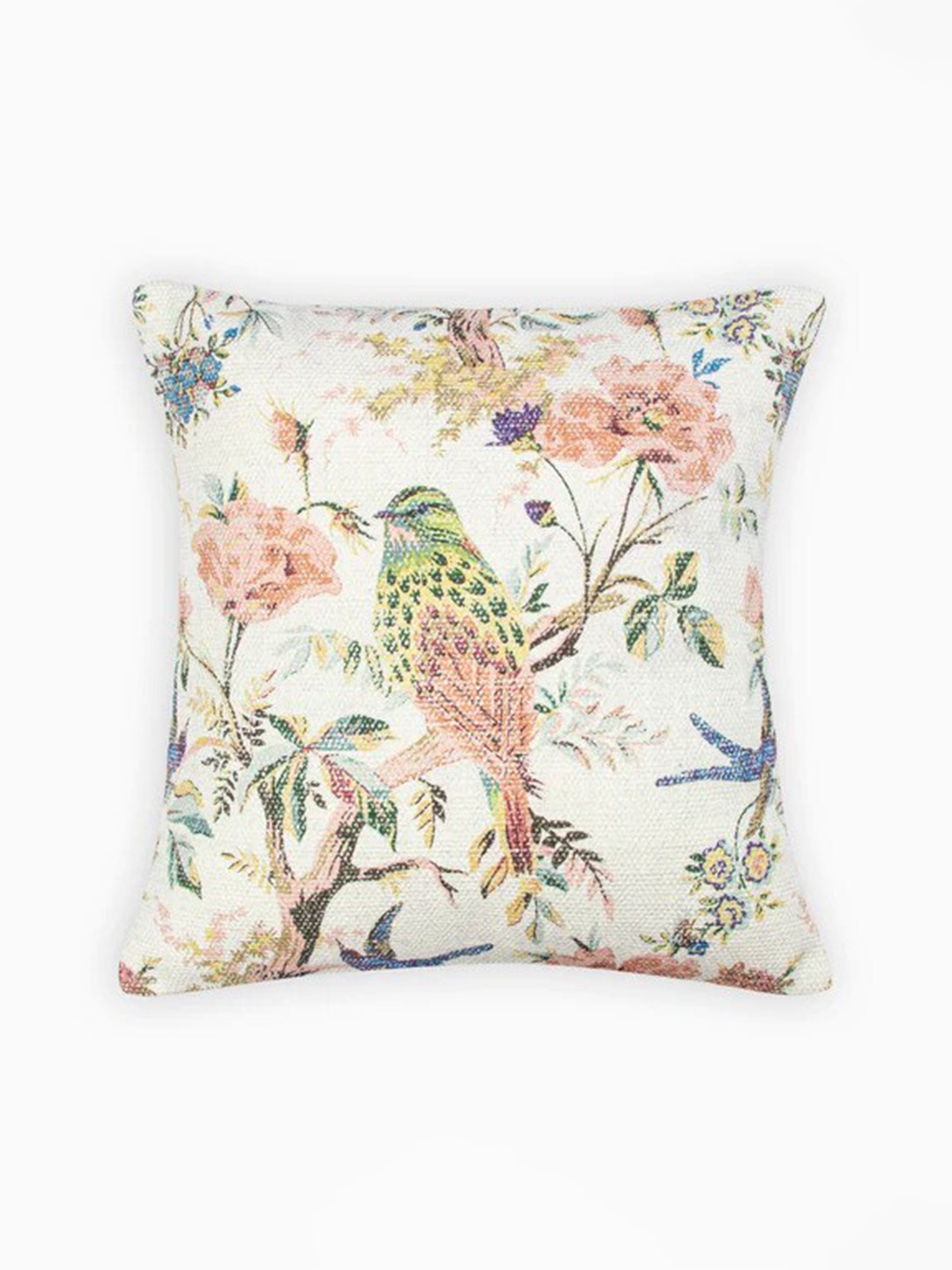 

HOUMN White & Blue Floral Cotton Square Cushion Cover