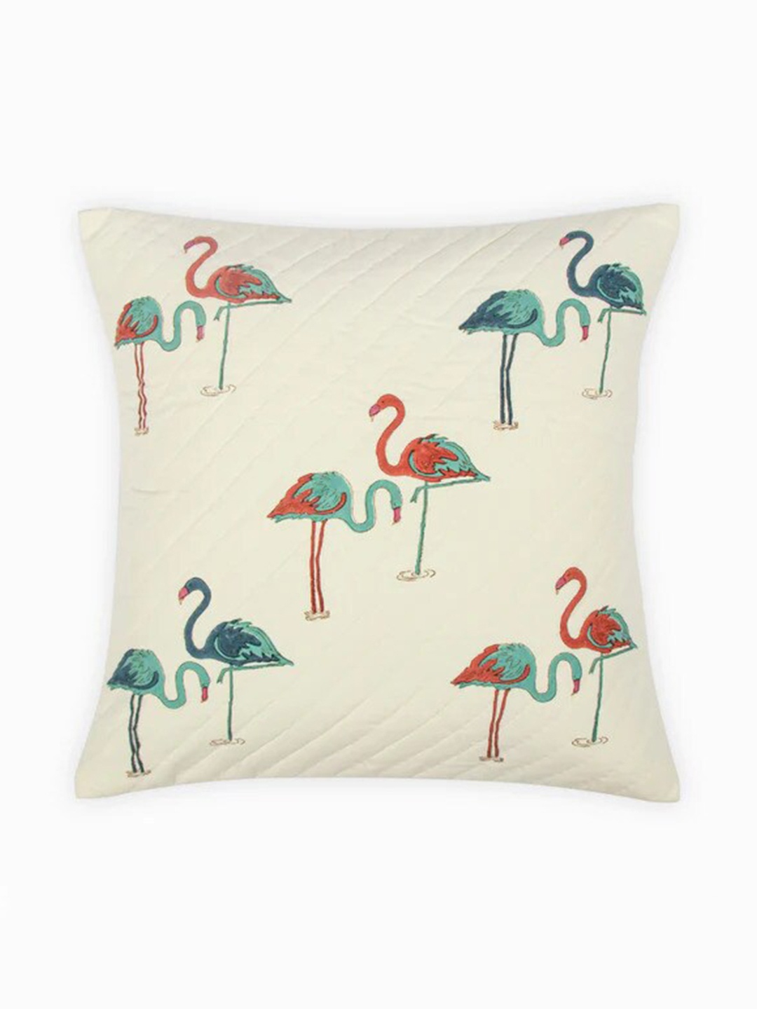 

HOUMN White & Green Quirky Cotton Square Cushion Cover