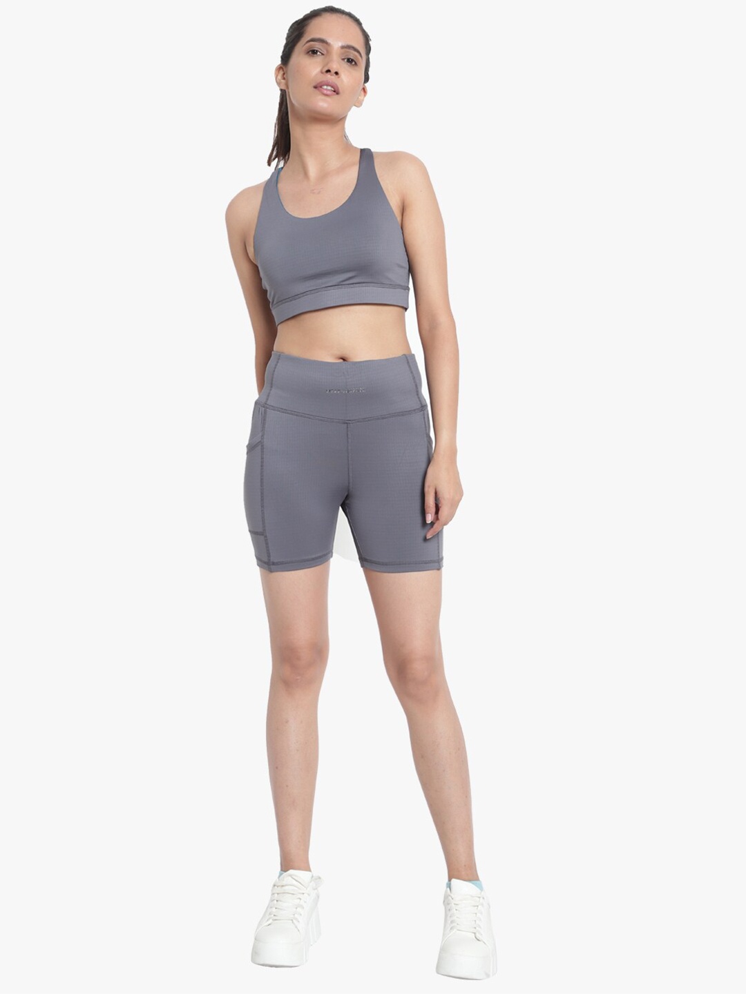 

Wearjukebox Women Sports Top with Shorts, Grey