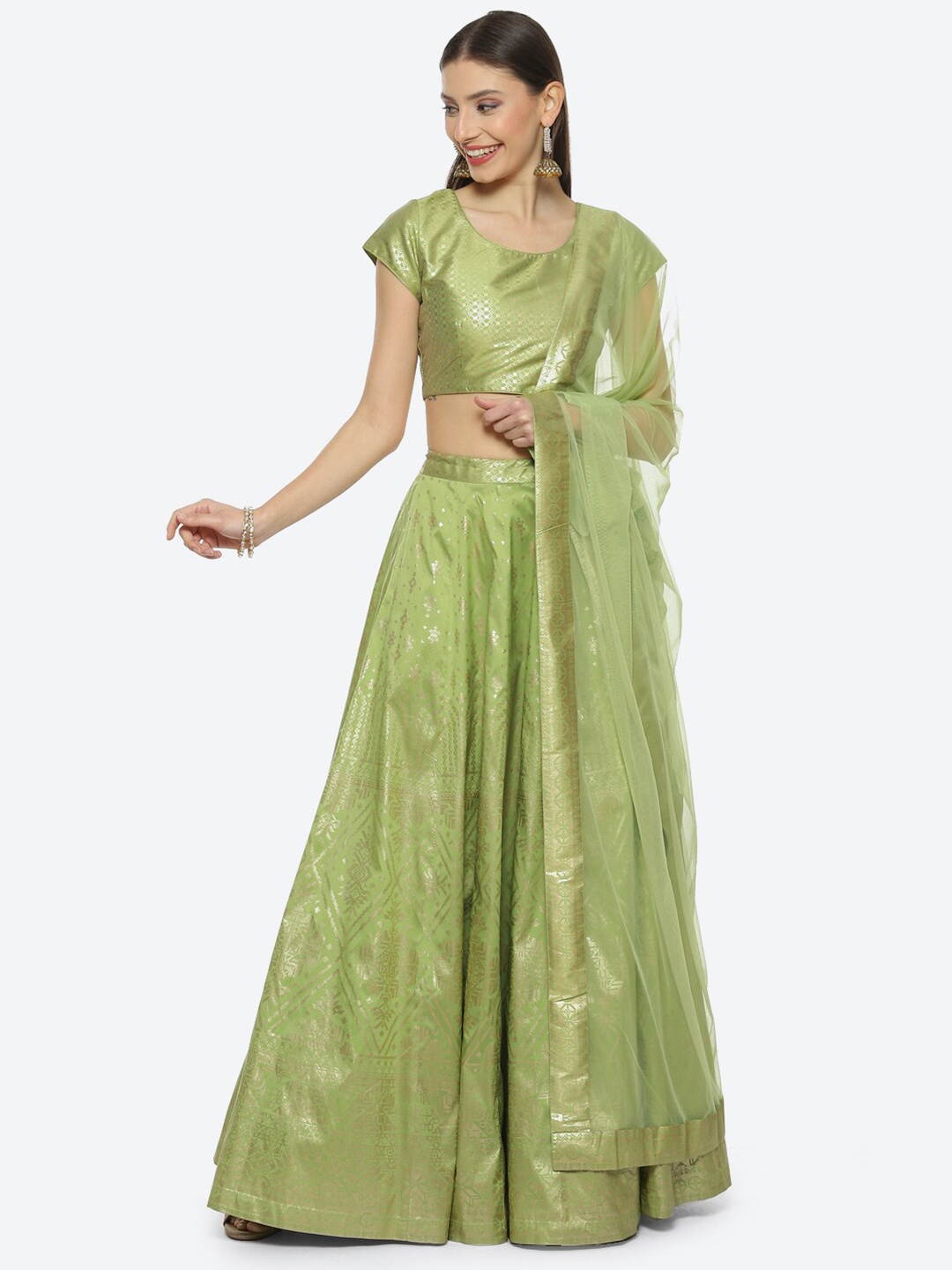

Biba Woven Design Ready to Wear Lehenga & Blouse With Dupatta, Green