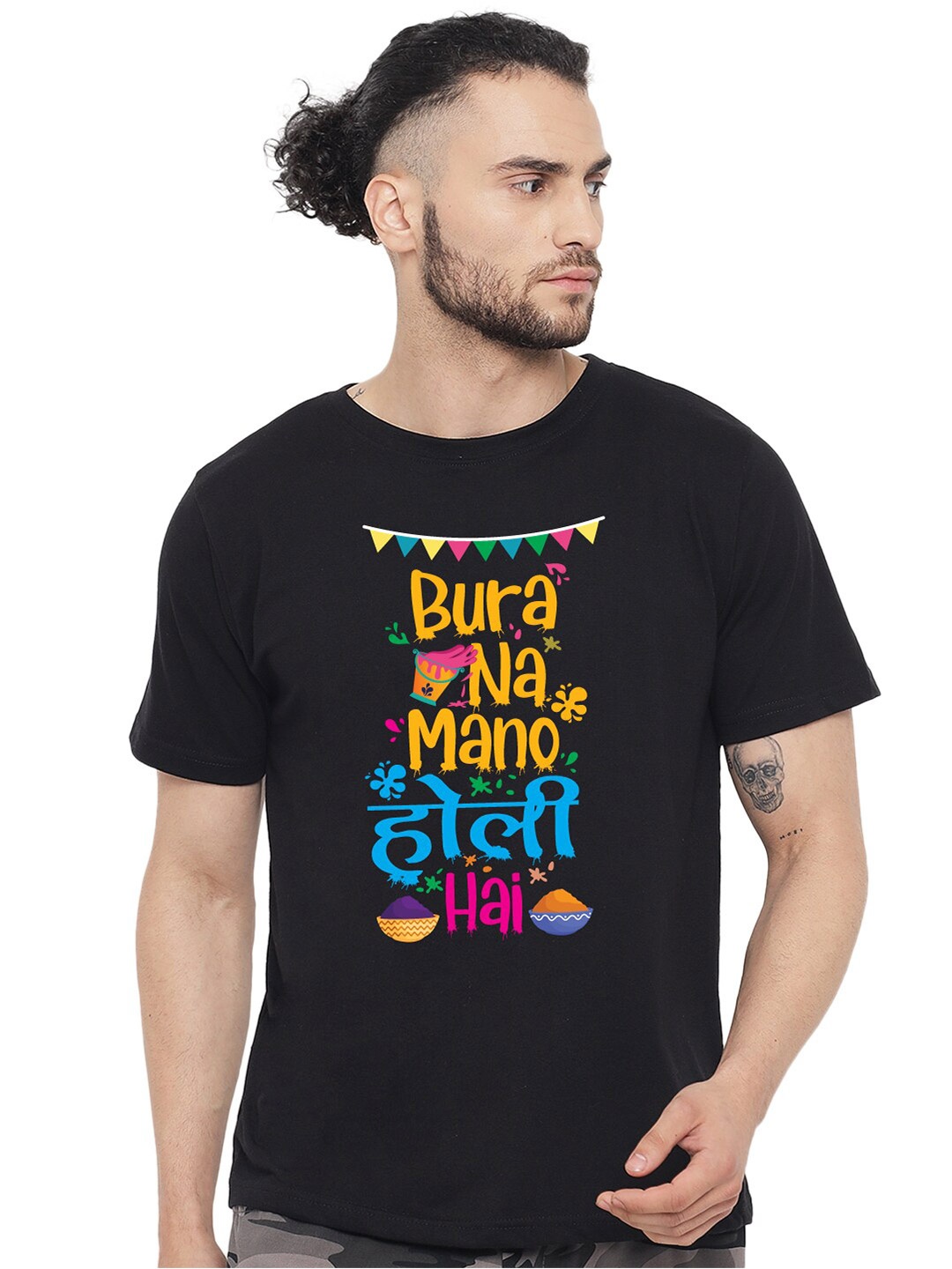 

FFLIRTYGO Men Typography Printed Cotton T-shirt, Black