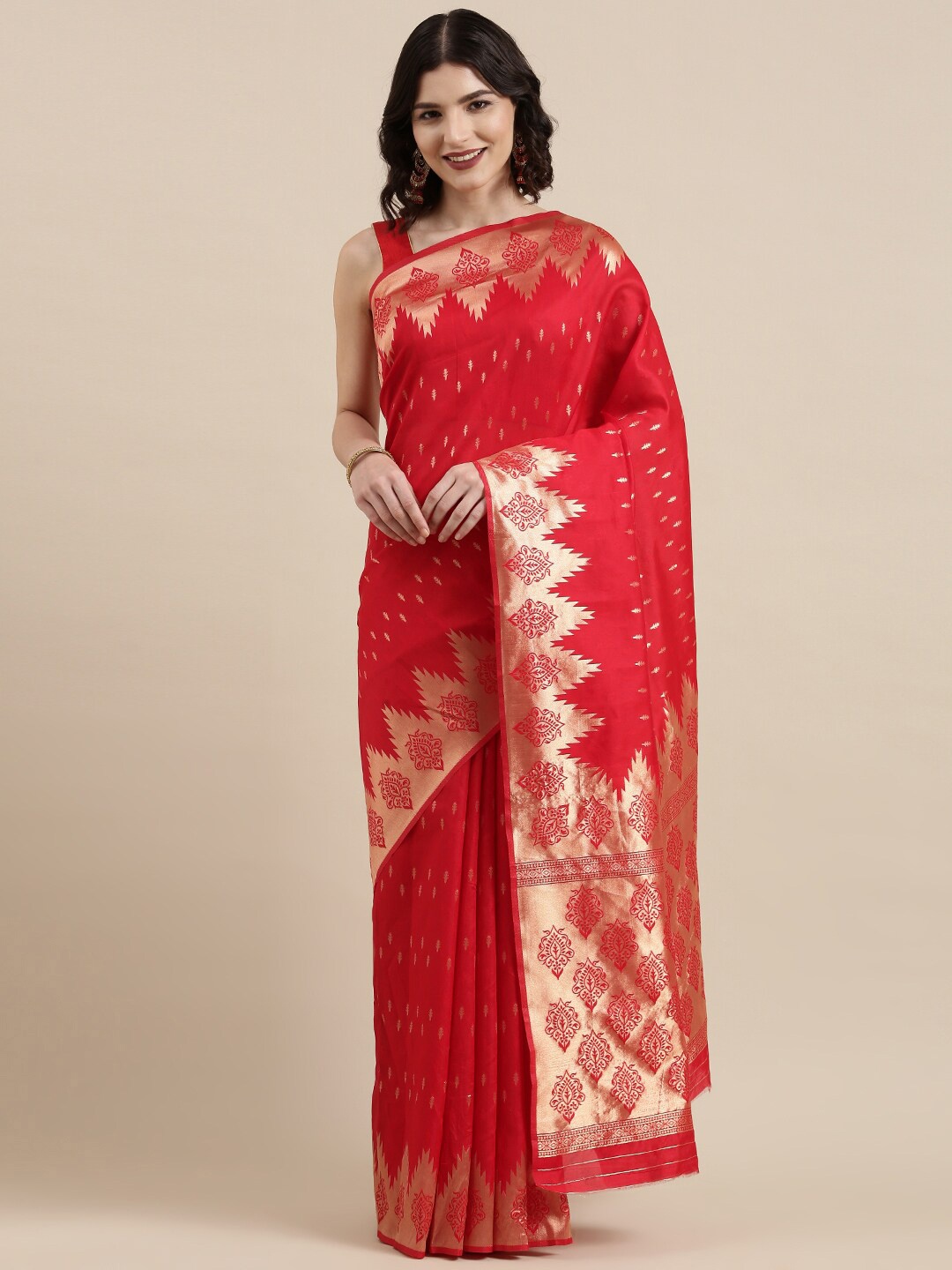 

VAIRAGEE Woven Design Zari Banarasi Saree, Red